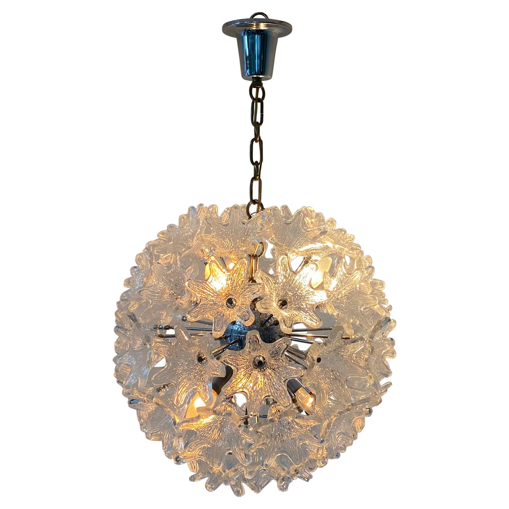 Space Age Large "Sputnik" Flower Chandelier by VeArt, Italy, Circa 1970 For Sale