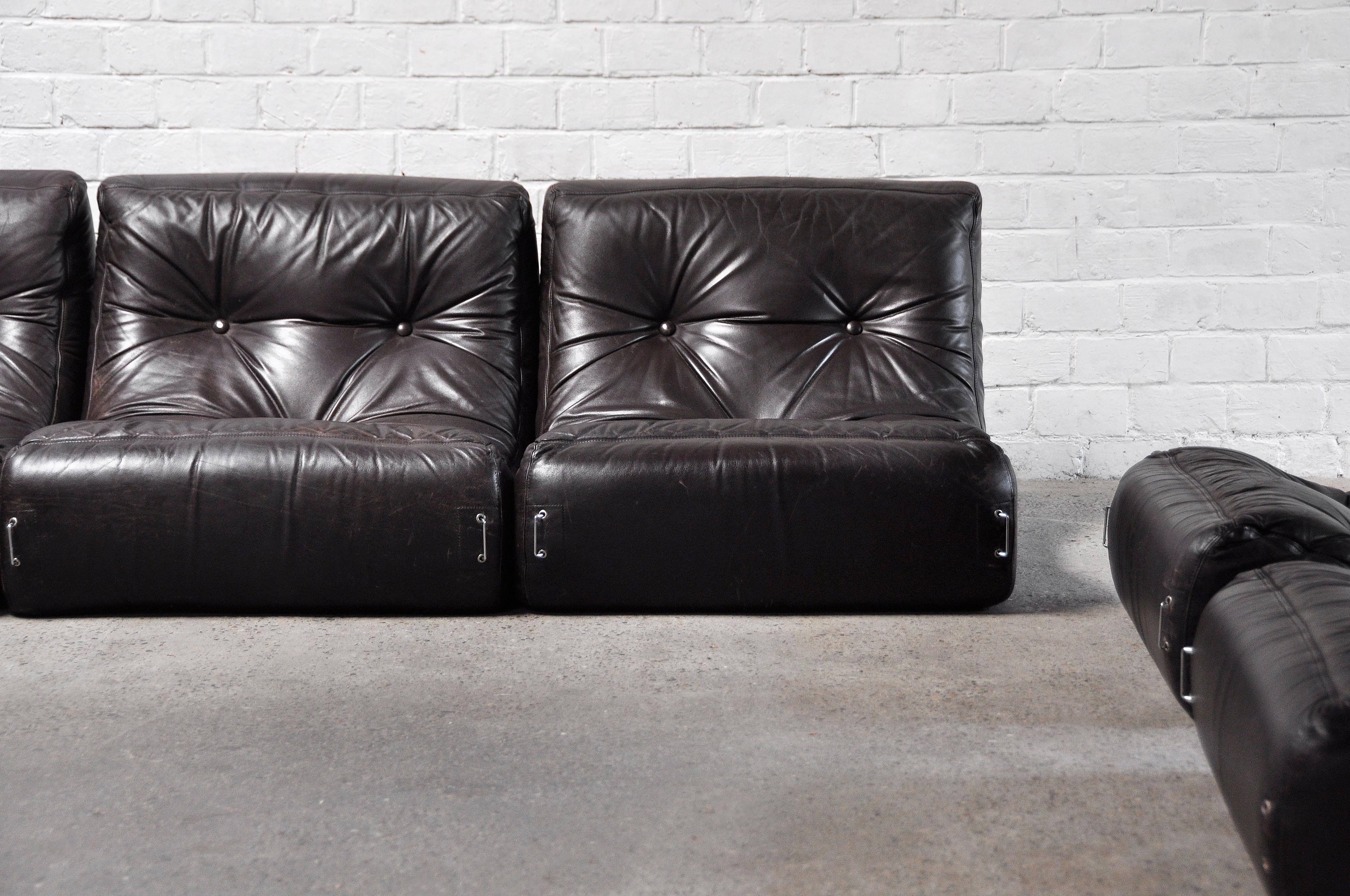 Space-Age Leather Modular Sofa Set Attributed to Michel Ducaroy, France 1970’s 4