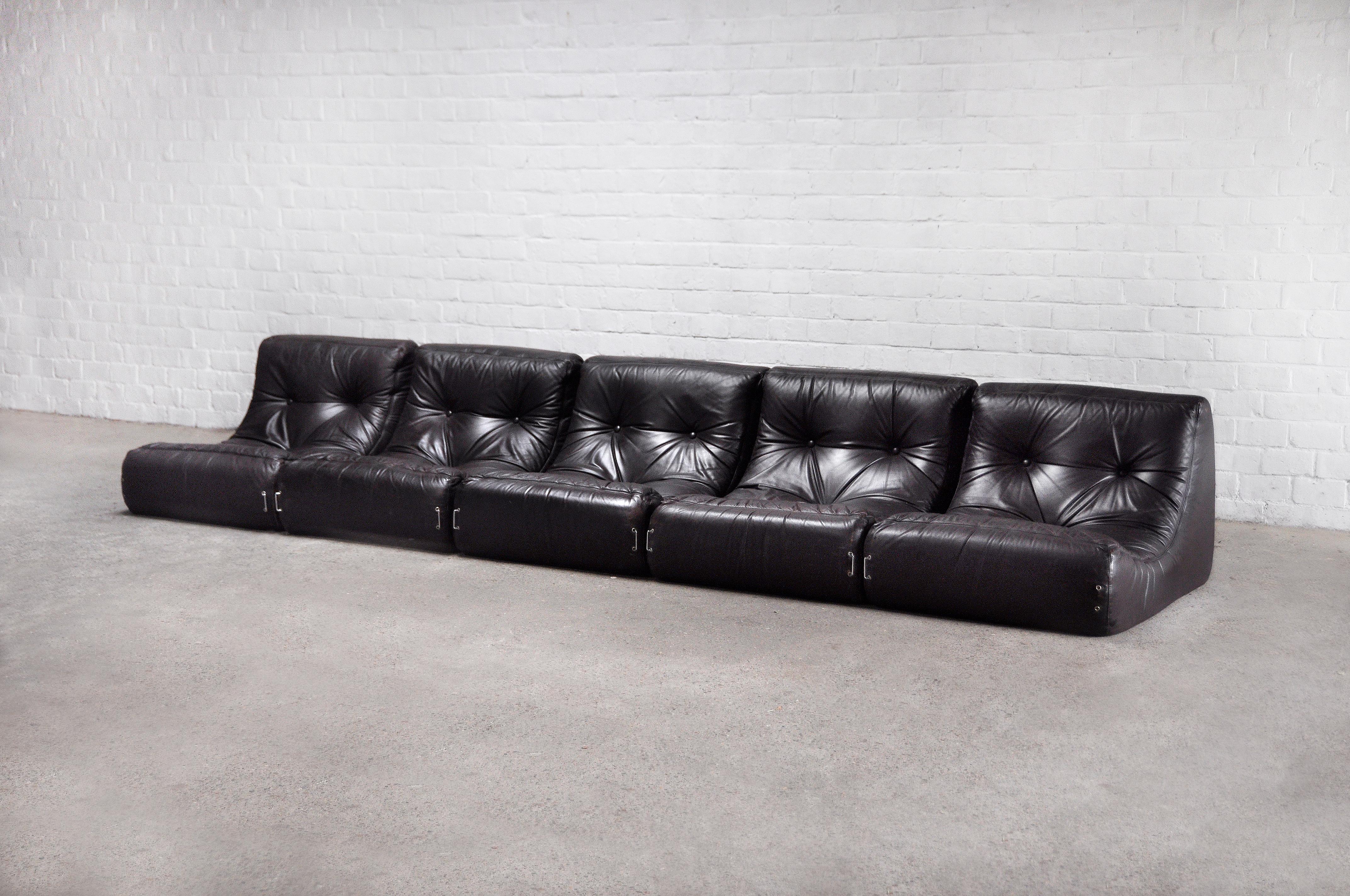 Space Age Space-Age Leather Modular Sofa Set Attributed to Michel Ducaroy, France 1970’s