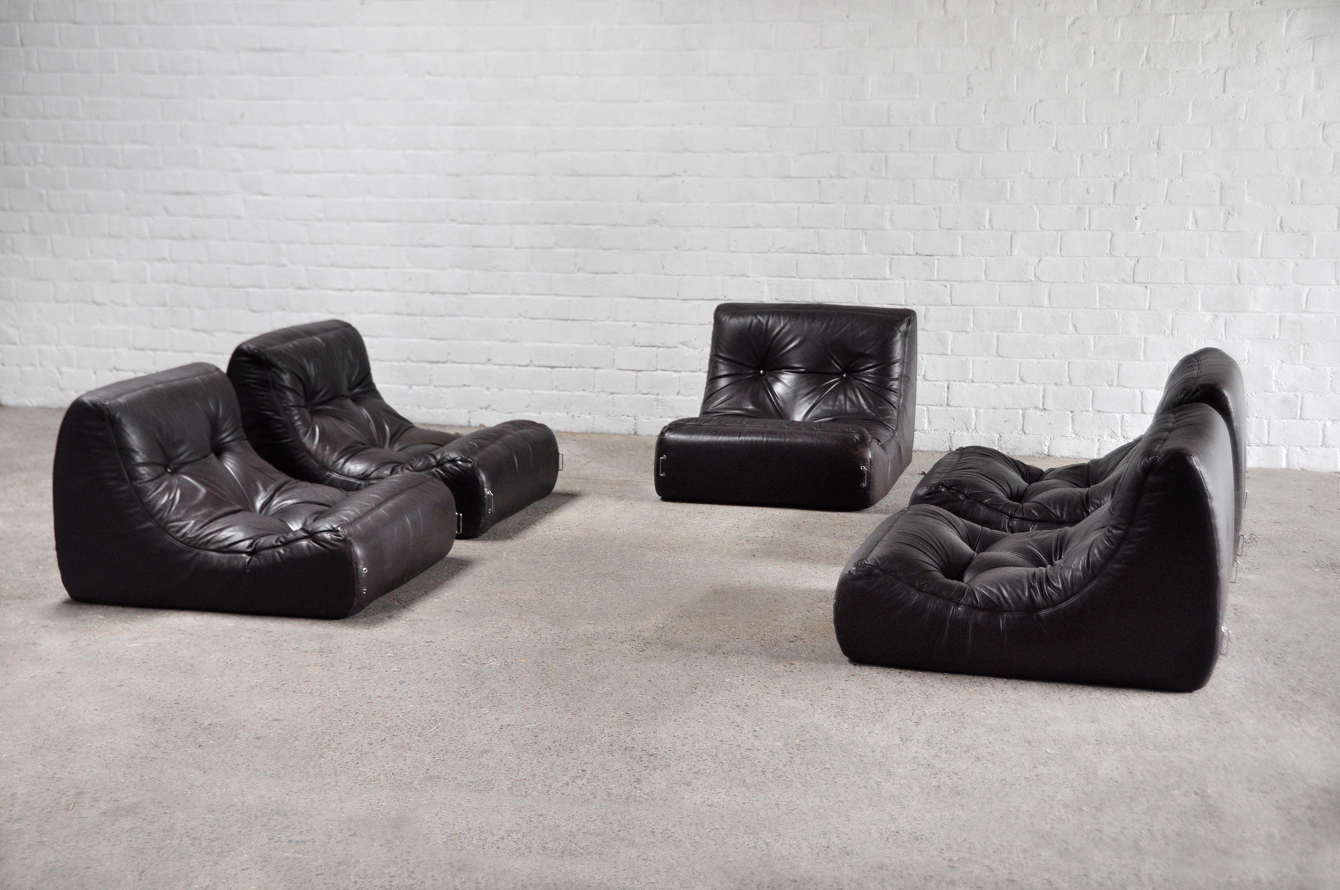 Space-Age Leather Modular Sofa Set Attributed to Michel Ducaroy, France 1970’s 1
