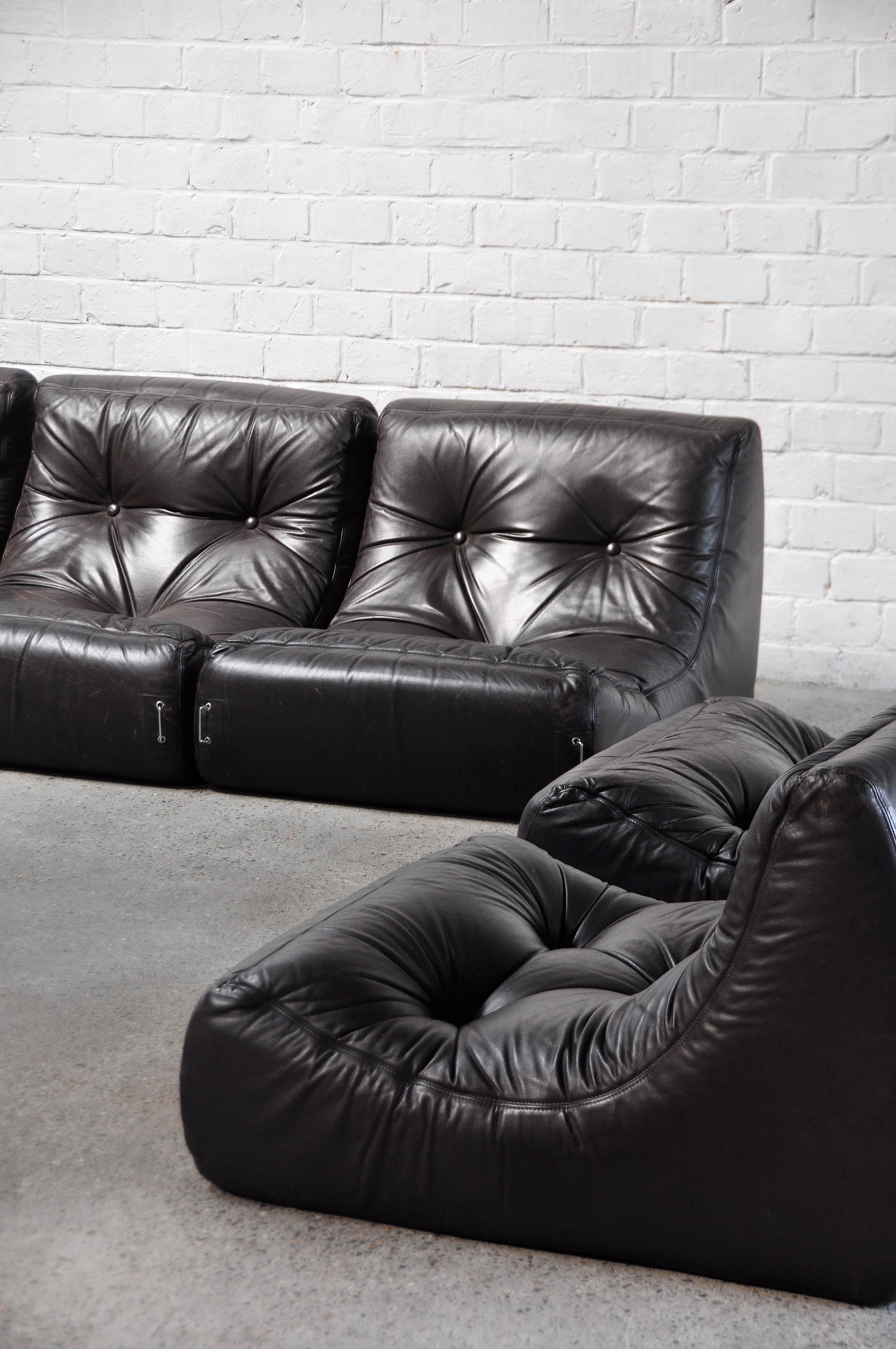 Space-Age Leather Modular Sofa Set Attributed to Michel Ducaroy, France 1970’s 3