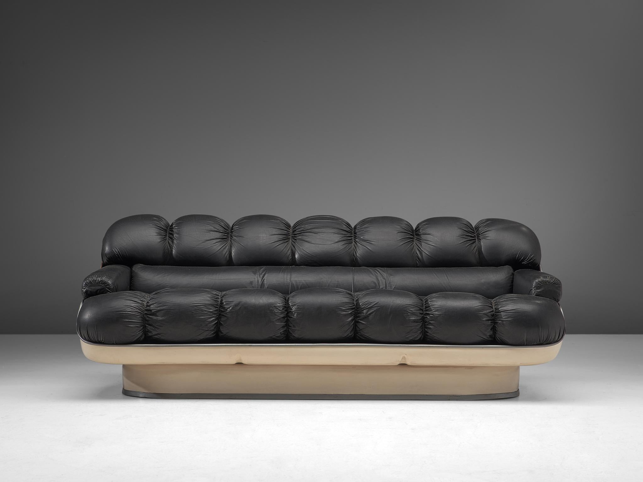 Mid-Century Modern Space Age Living Room Set in Black Leatherette and Fiberglass