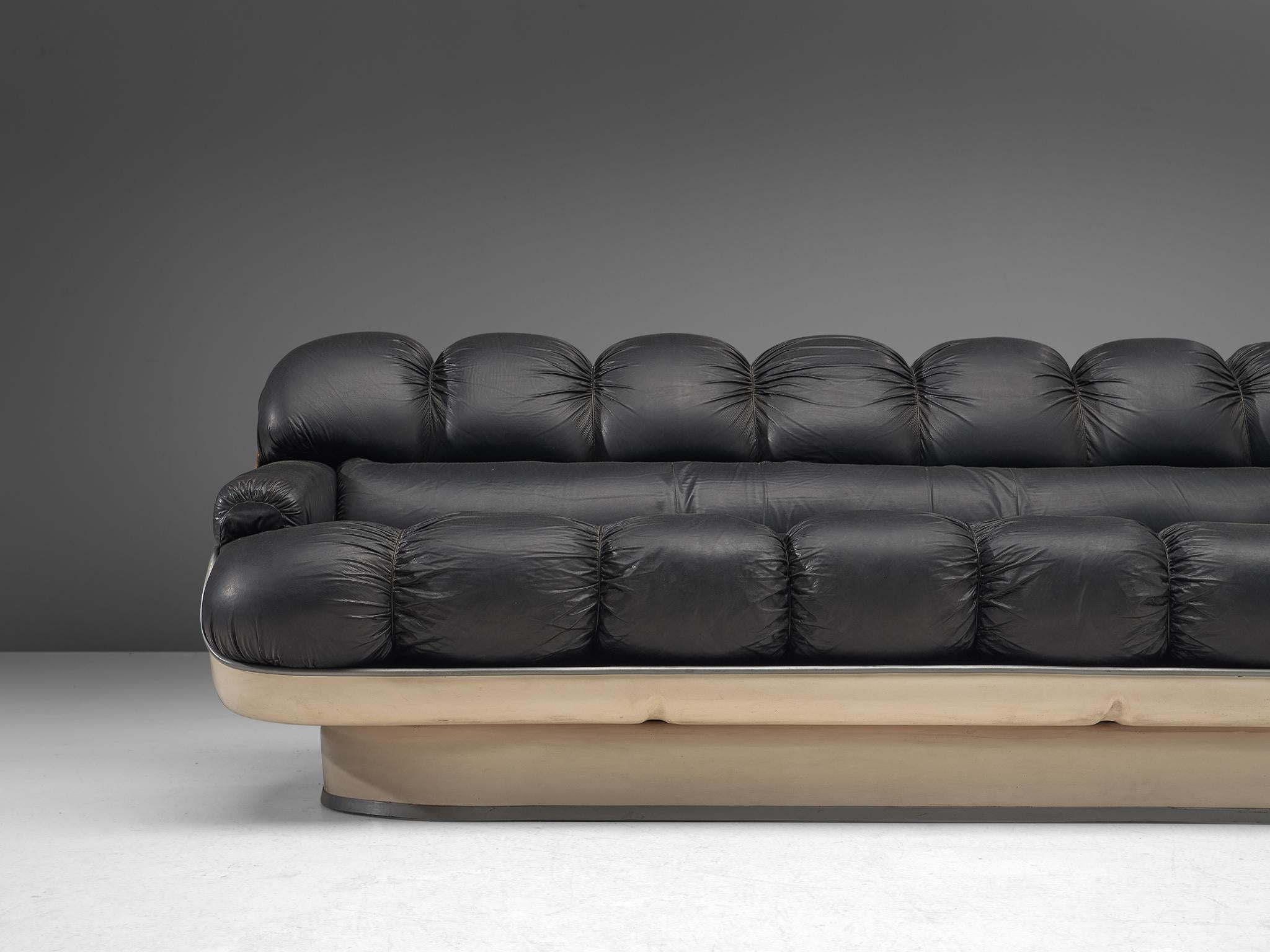Faux Leather Space Age Living Room Set in Black Leatherette and Fiberglass