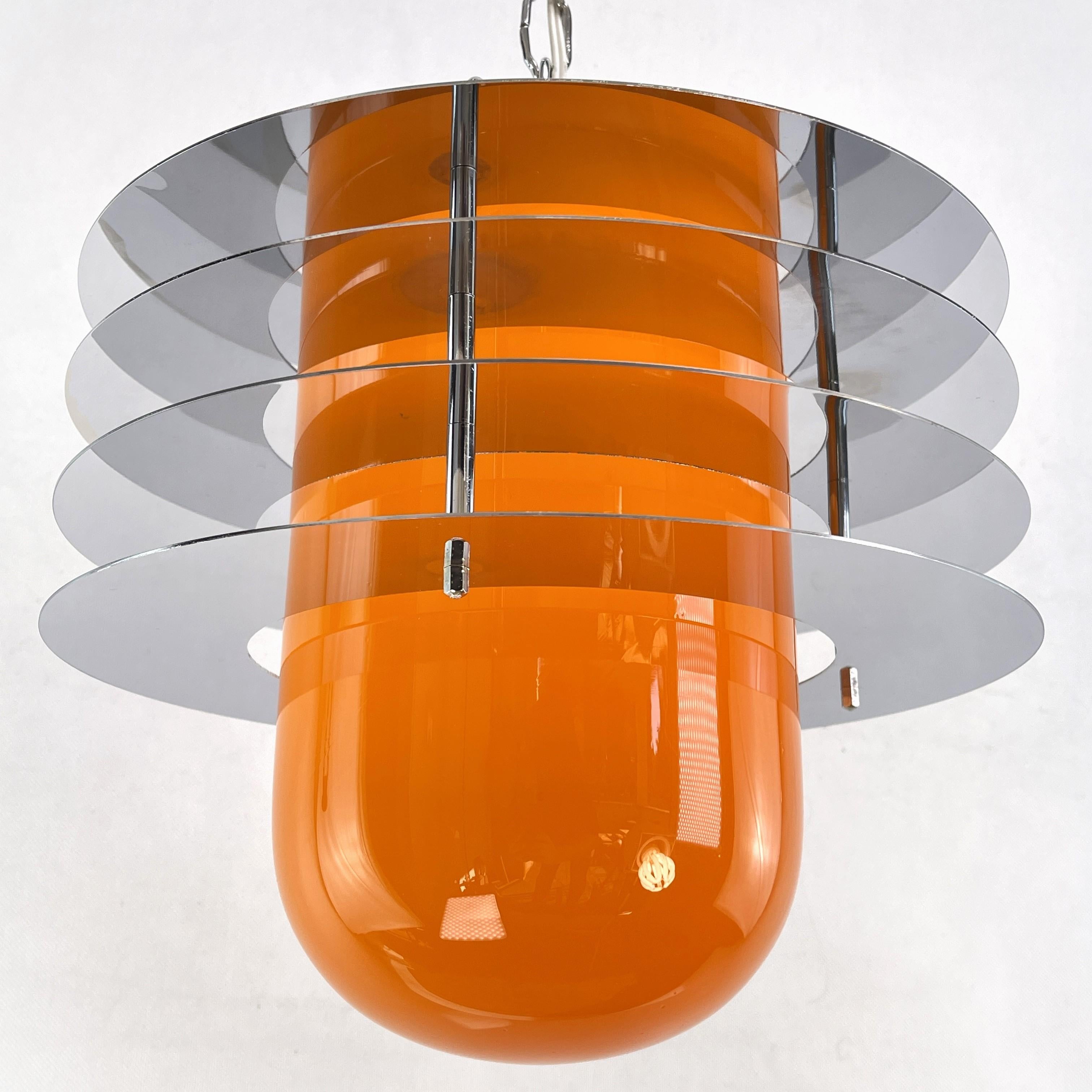 European Space Age Lounge Ceiling Lamp with Orange Glass, 1970s For Sale