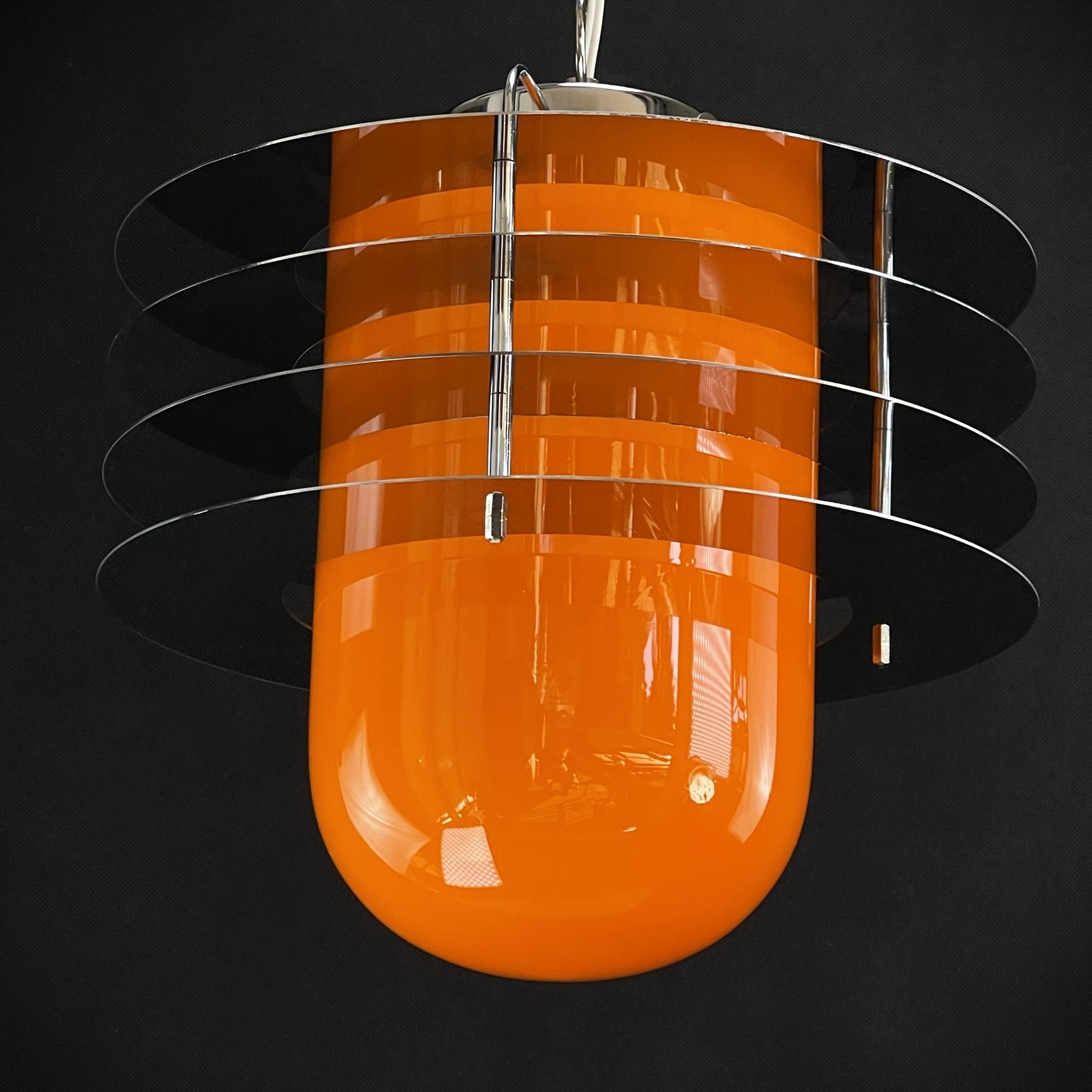 Polychromed Space Age Lounge Ceiling Lamp with Orange Glass, 1970s For Sale