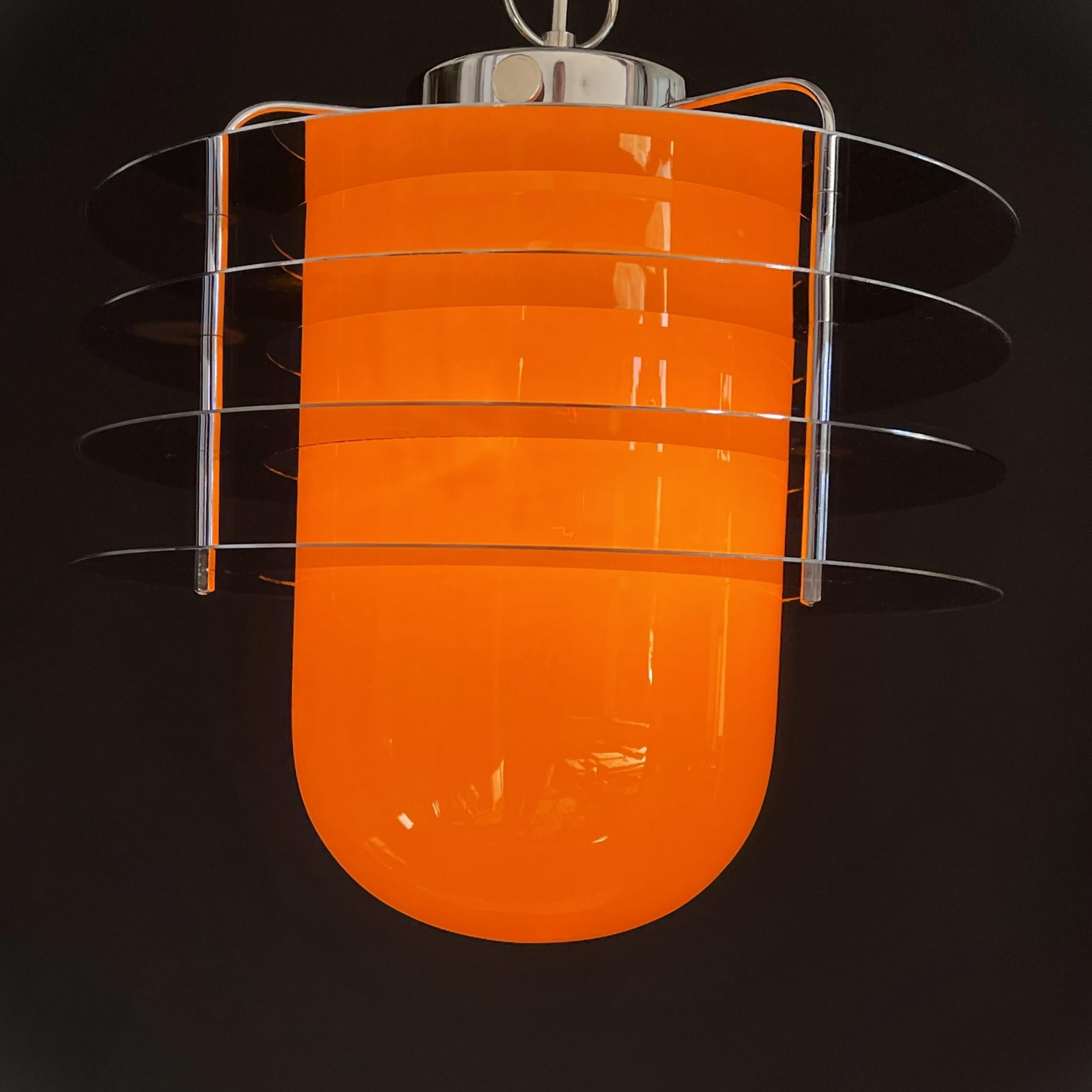 Late 20th Century Space Age Lounge Ceiling Lamp with Orange Glass, 1970s For Sale