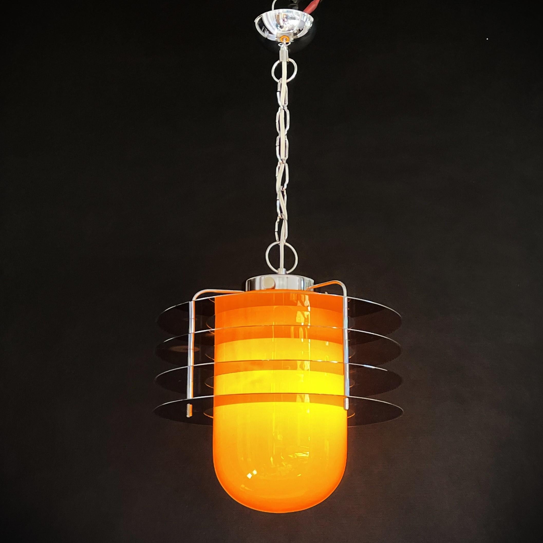 Space Age Lounge Ceiling Lamp with Orange Glass, 1970s For Sale 1