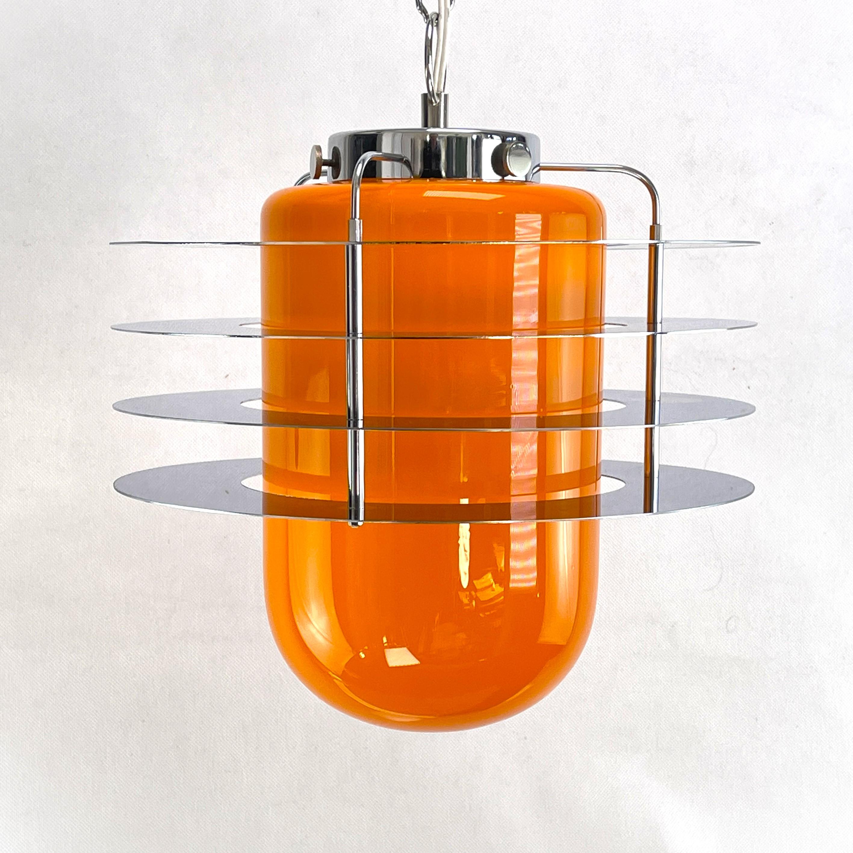 Space Age Lounge Ceiling Lamp with Orange Glass, 1970s For Sale 2