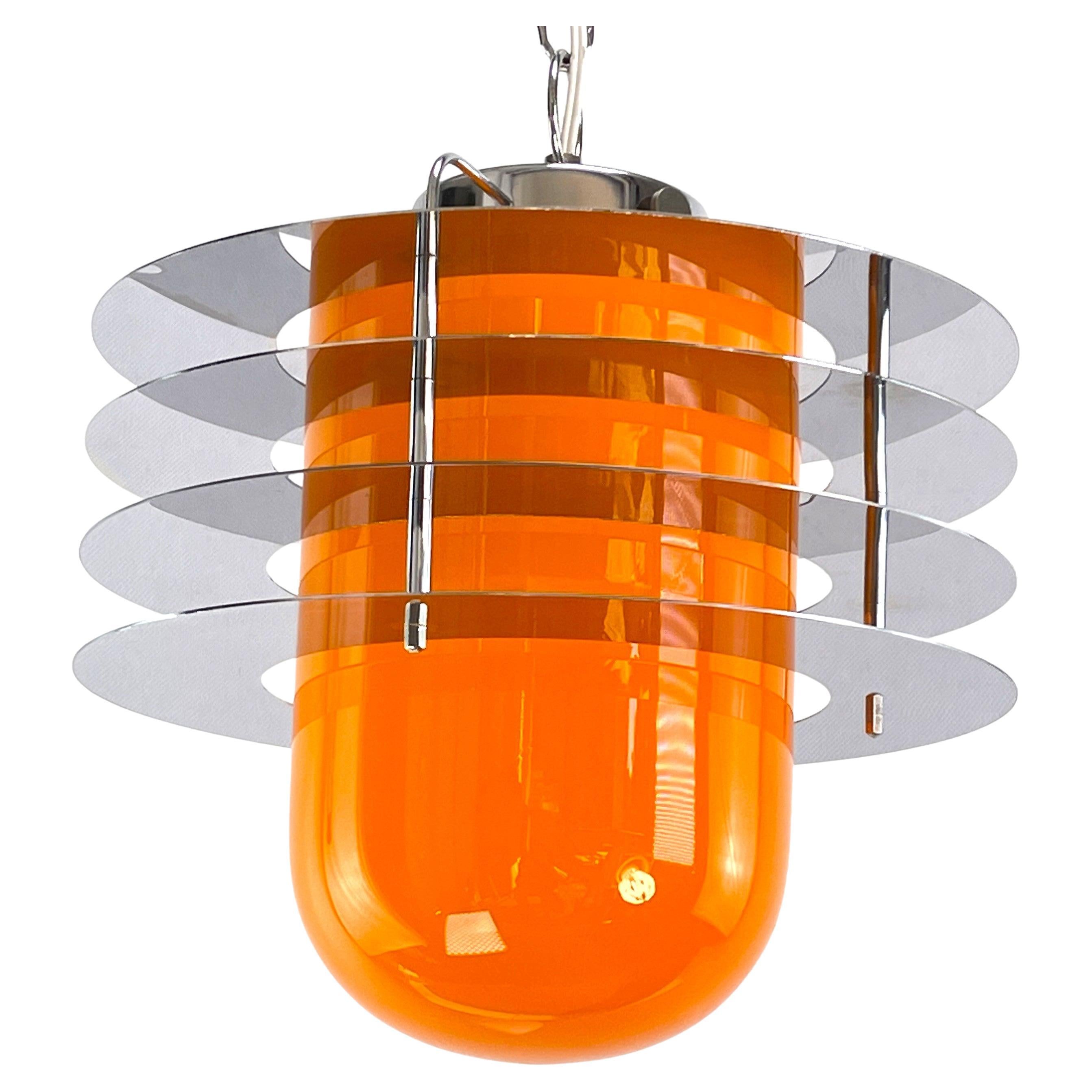 Space Age Lounge Ceiling Lamp with Orange Glass, 1970s For Sale