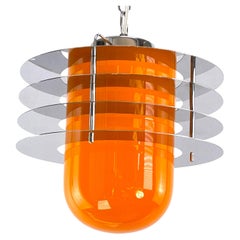Space Age Lounge Ceiling Lamp with Orange Glass, 1970s