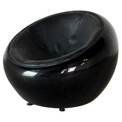 Space Age Lounge Chair in Black Polycarbonate with Integrated Leather Seat