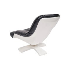 Space Age Lounge Chair In White Fiberglass Black Leather, 1970s