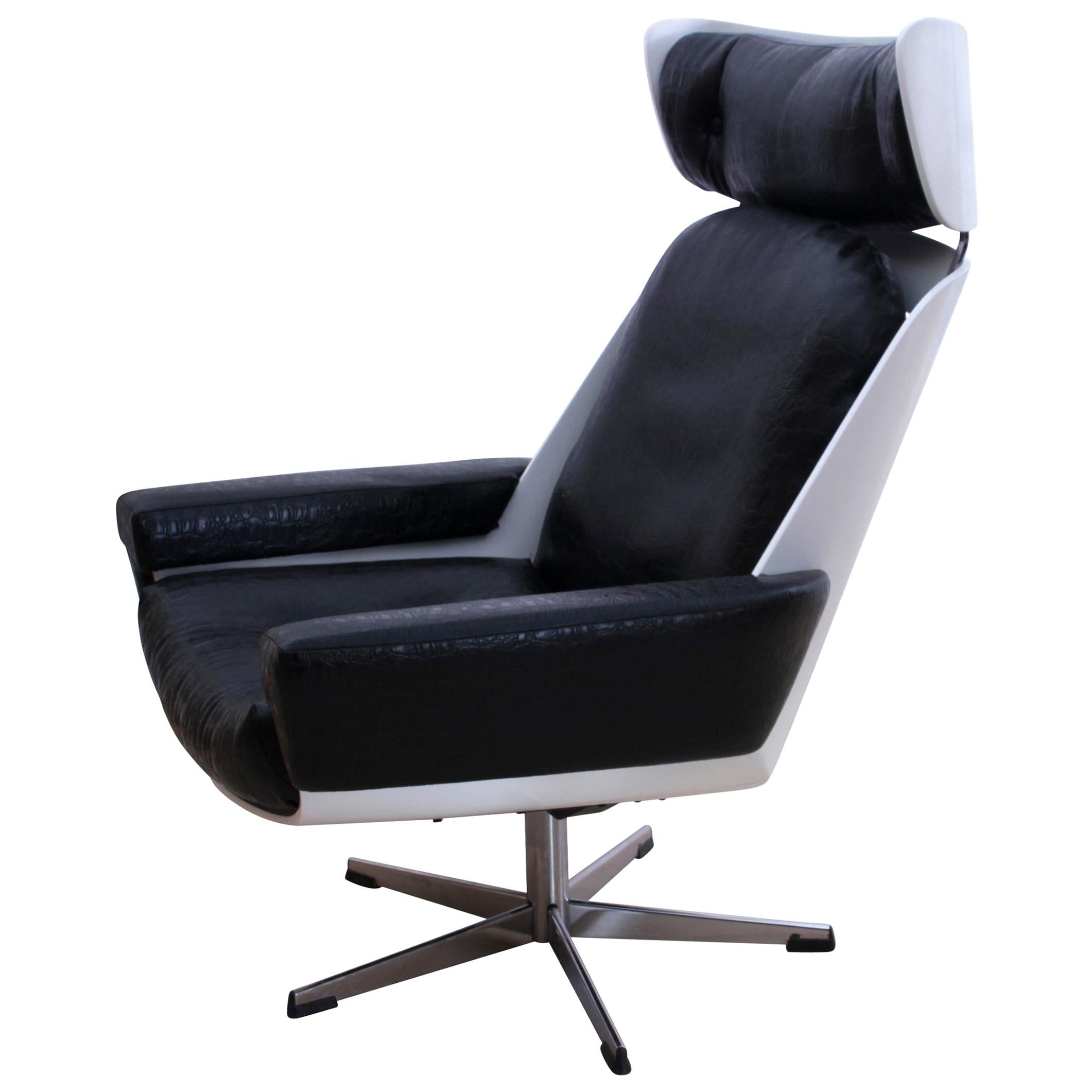 Lounge Chair, White Lacquer, Faux Leather in Reptile Look, Germany, 1970s