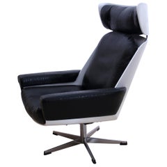 Retro Lounge Chair, White Lacquer, Faux Leather in Reptile Look, Germany, 1970s