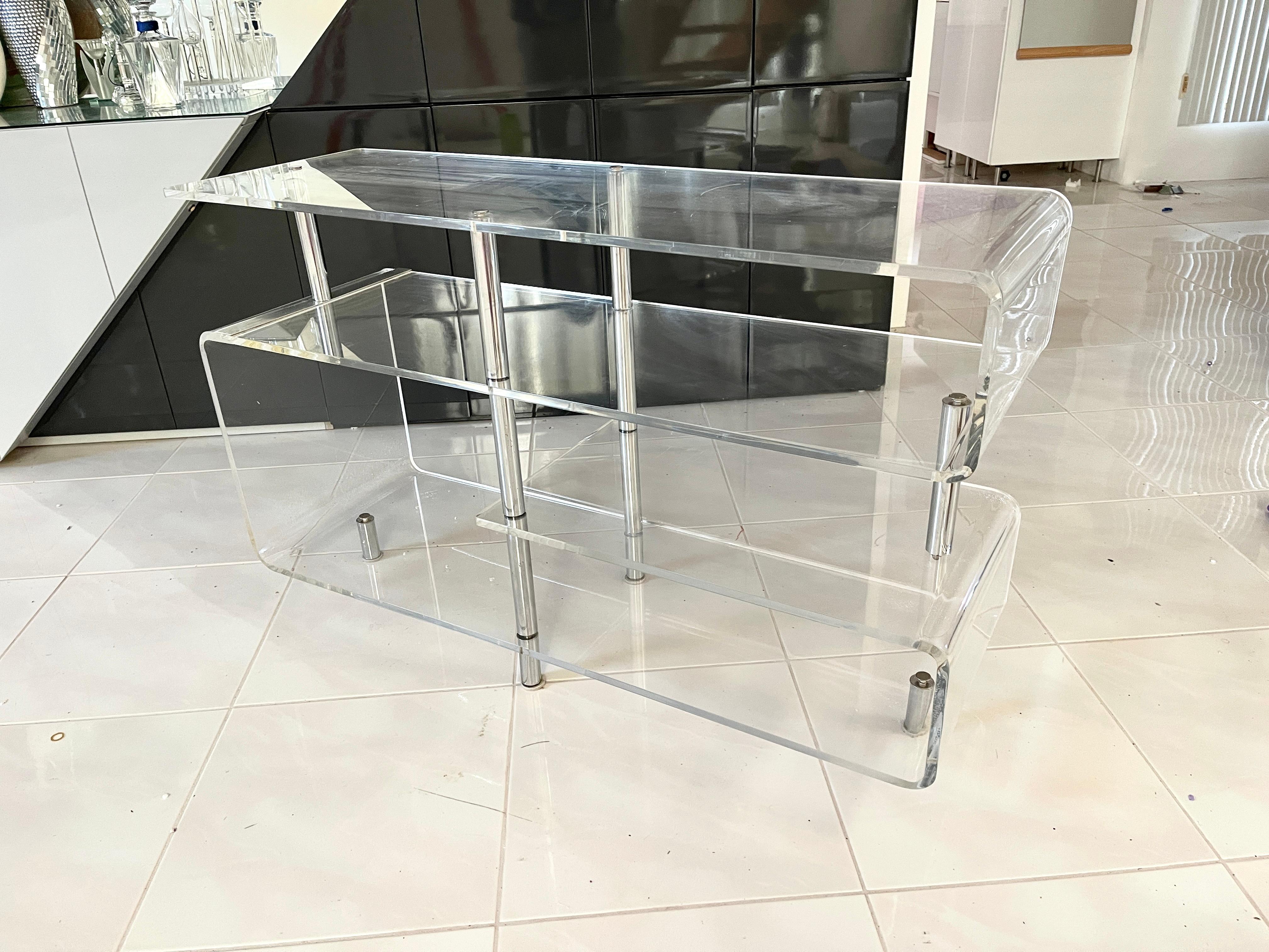 Space Age Lucite & Chrome Console Shelves 5