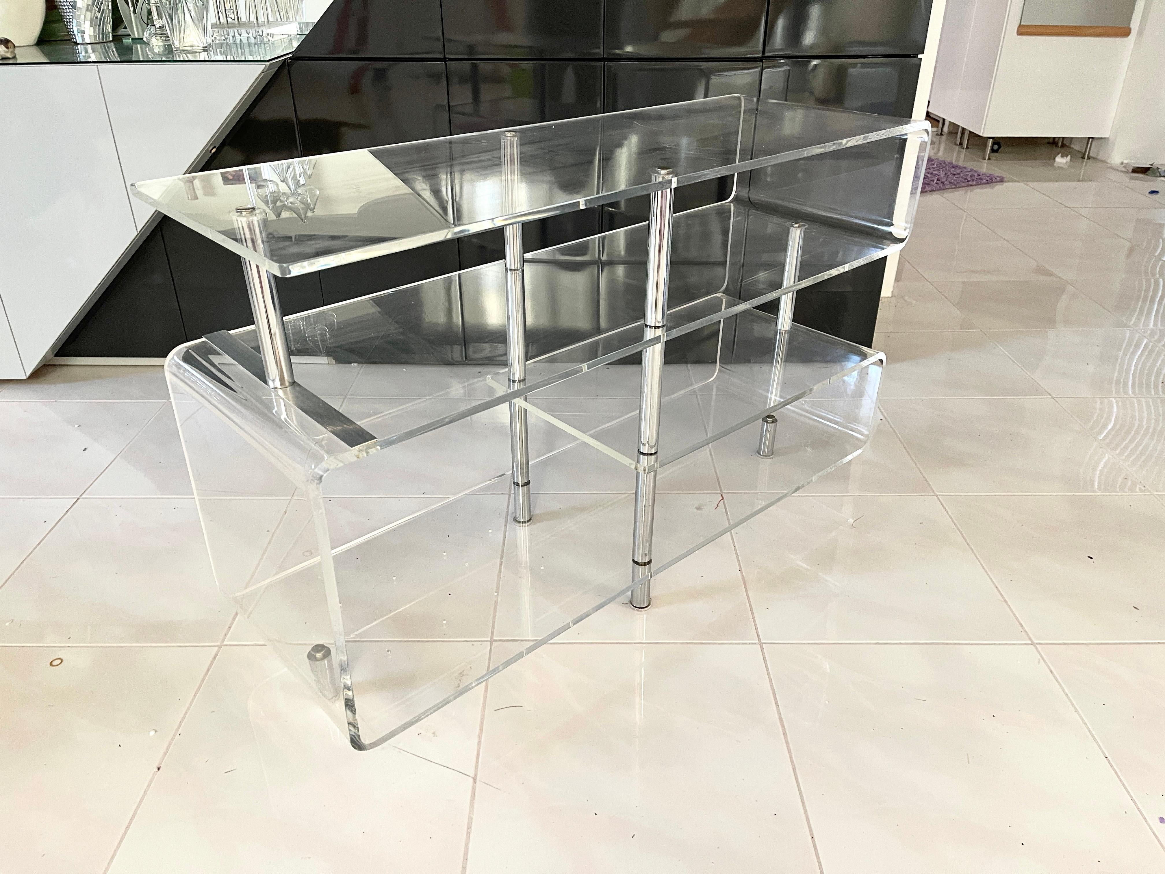 Space Age Lucite & Chrome Console Shelves 6