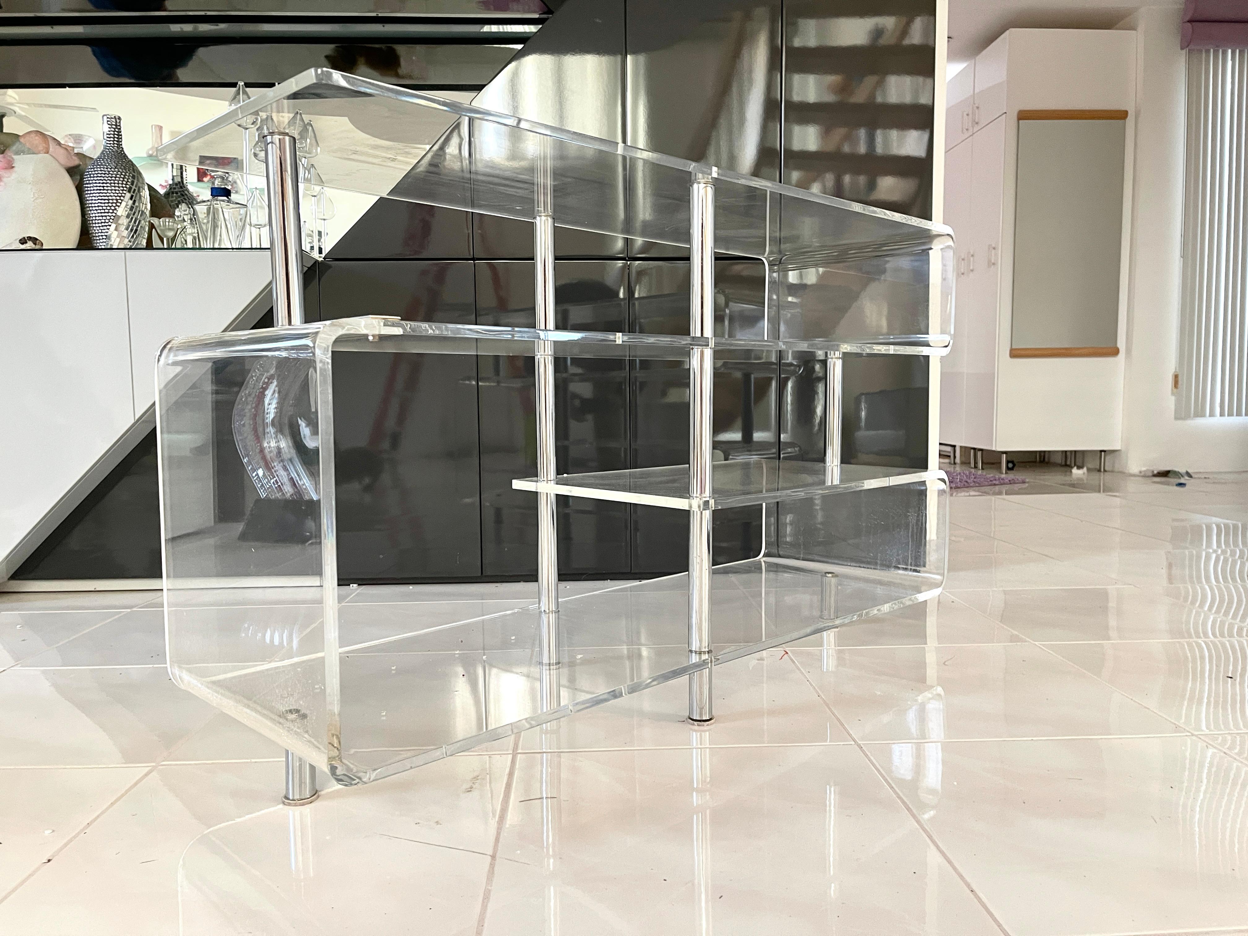 Space Age Lucite & Chrome Console Shelves 7