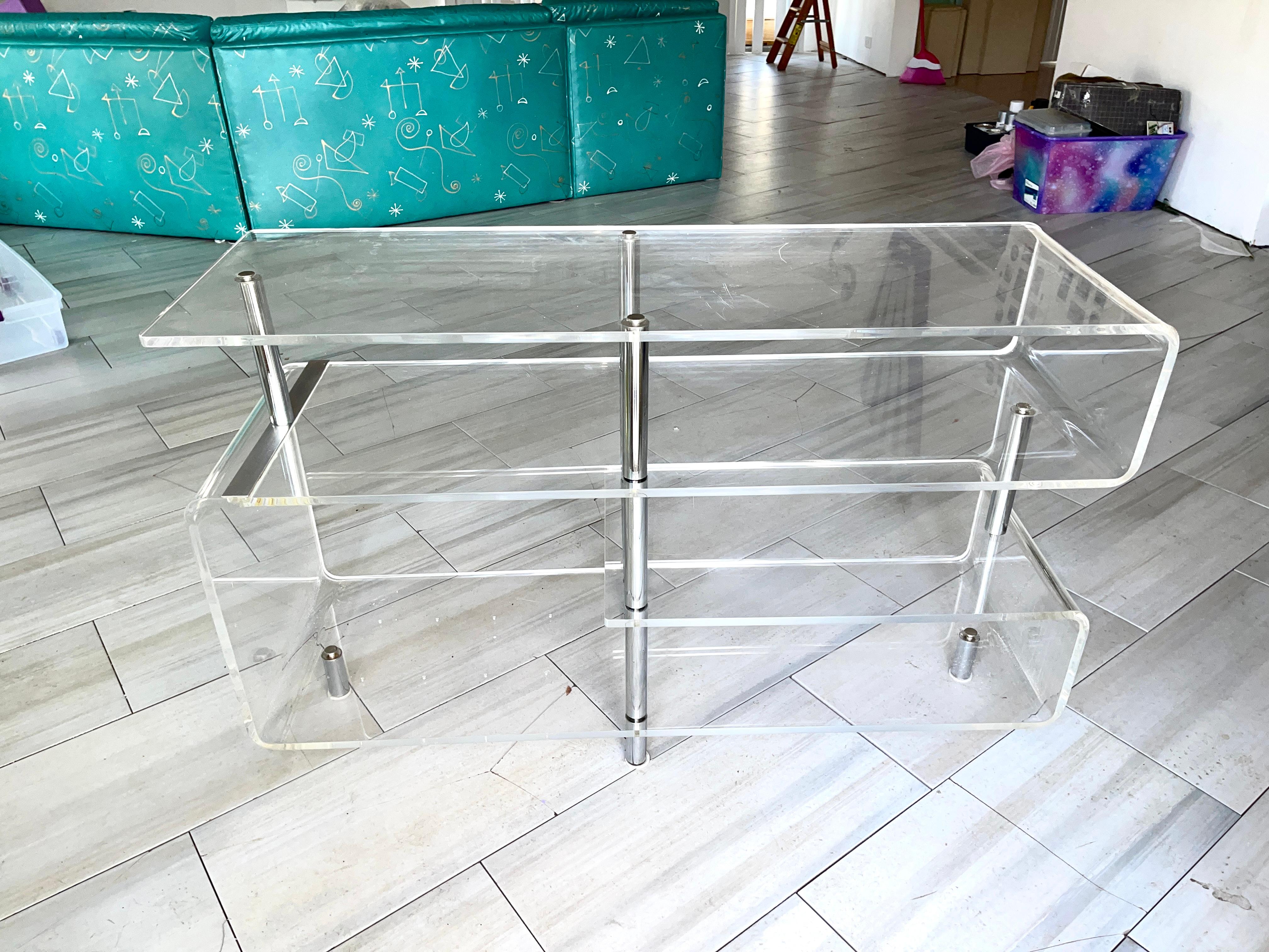 Late 20th Century Space Age Lucite & Chrome Console Shelves