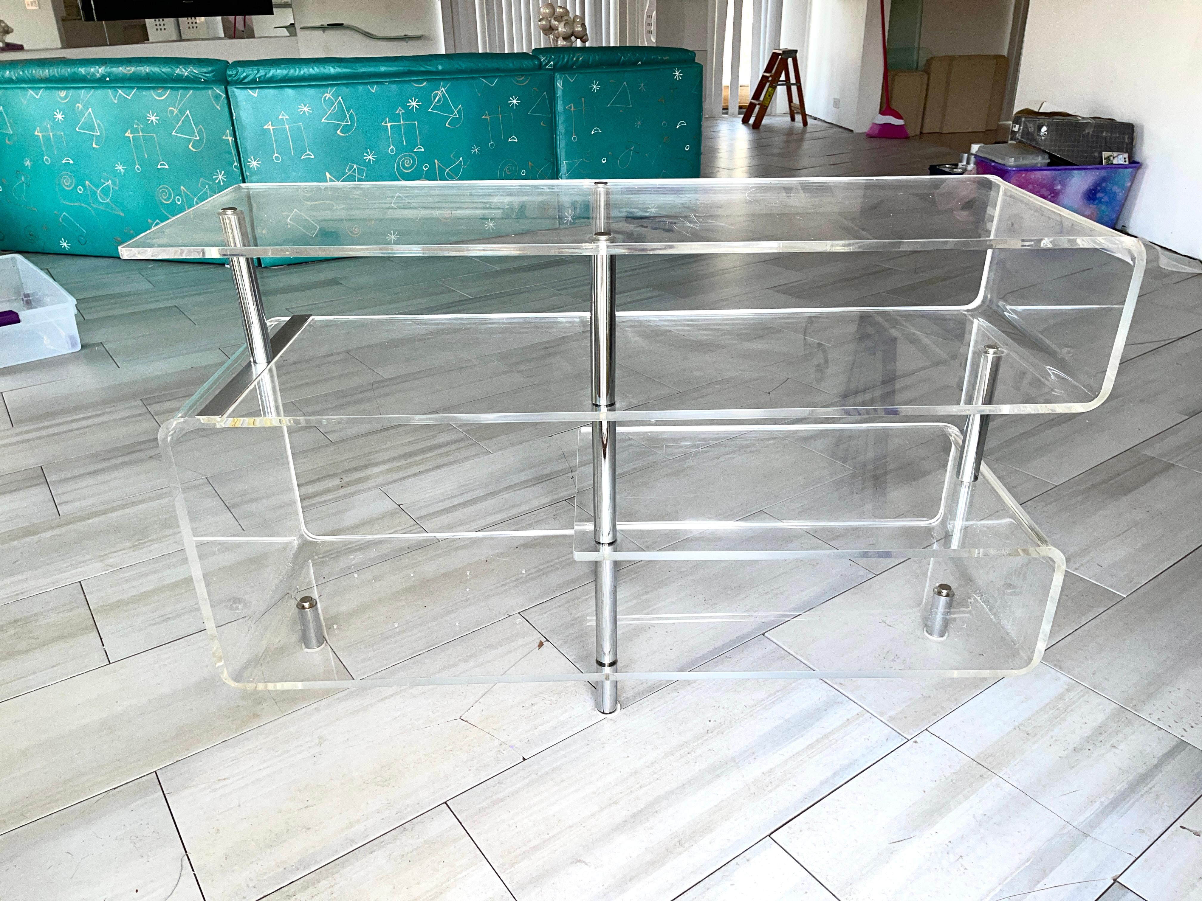 Space Age Lucite & Chrome Console Shelves 1