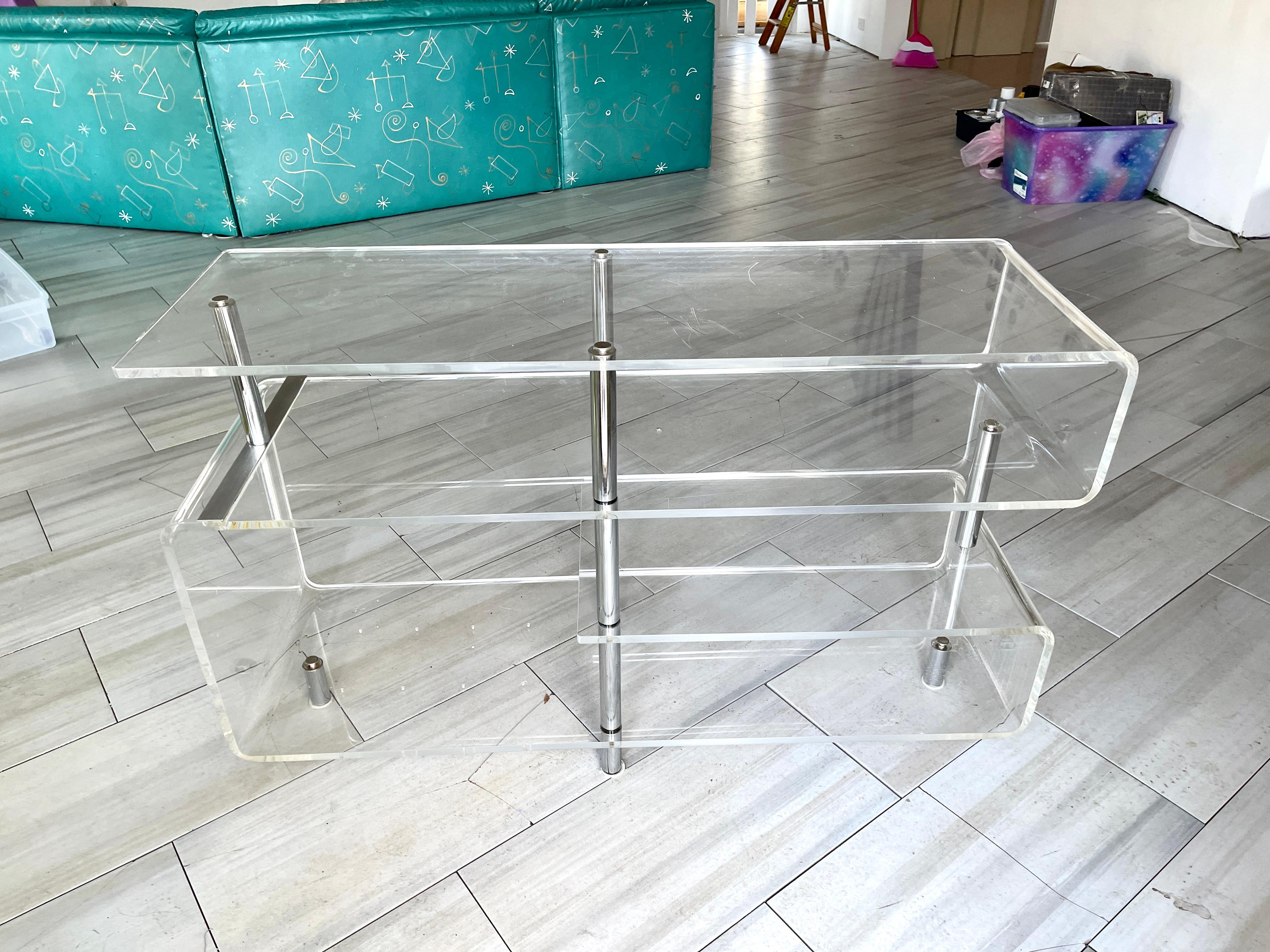 Space Age Lucite & Chrome Console Shelves 2