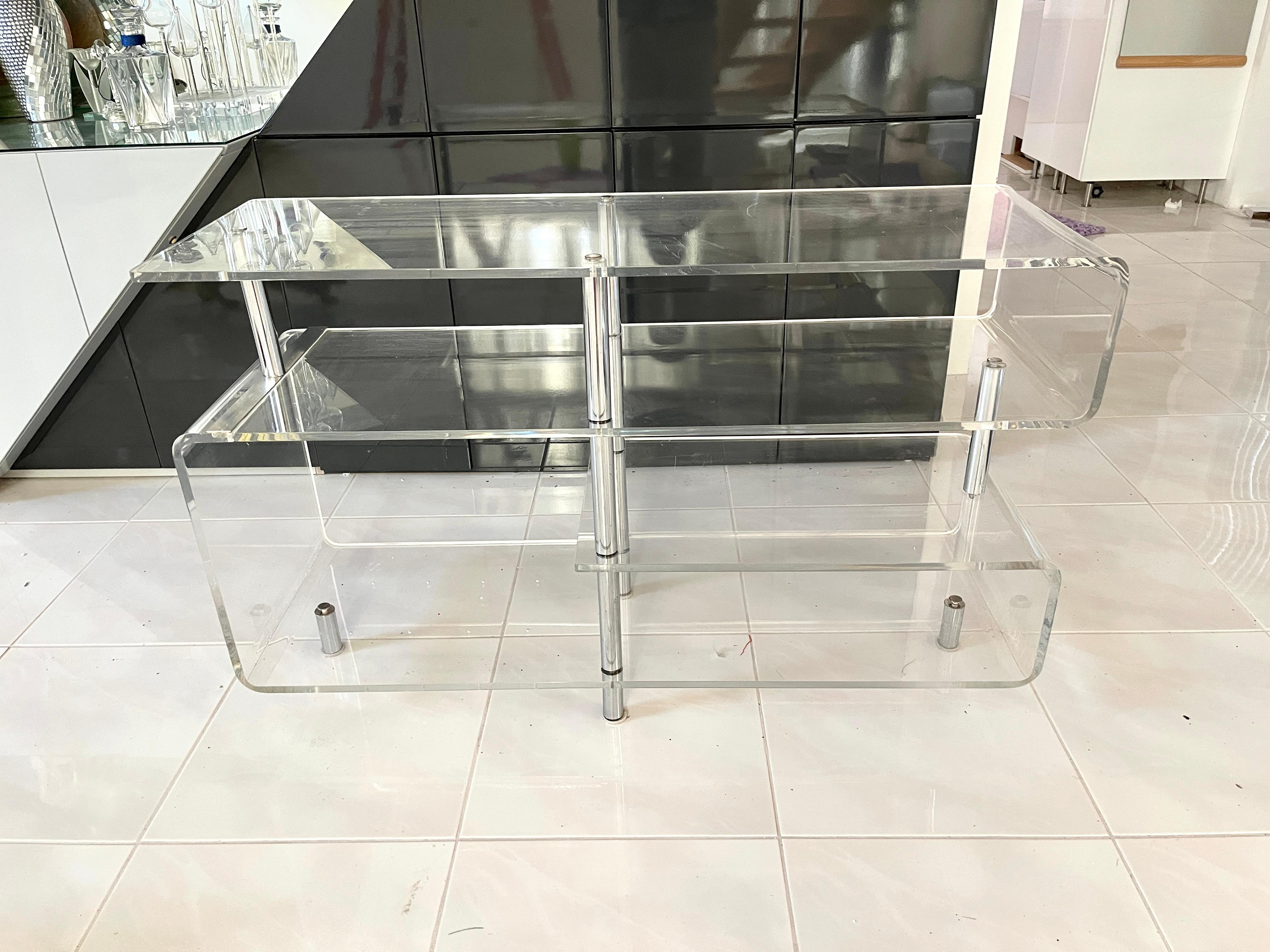 Space Age Lucite & Chrome Console Shelves 3