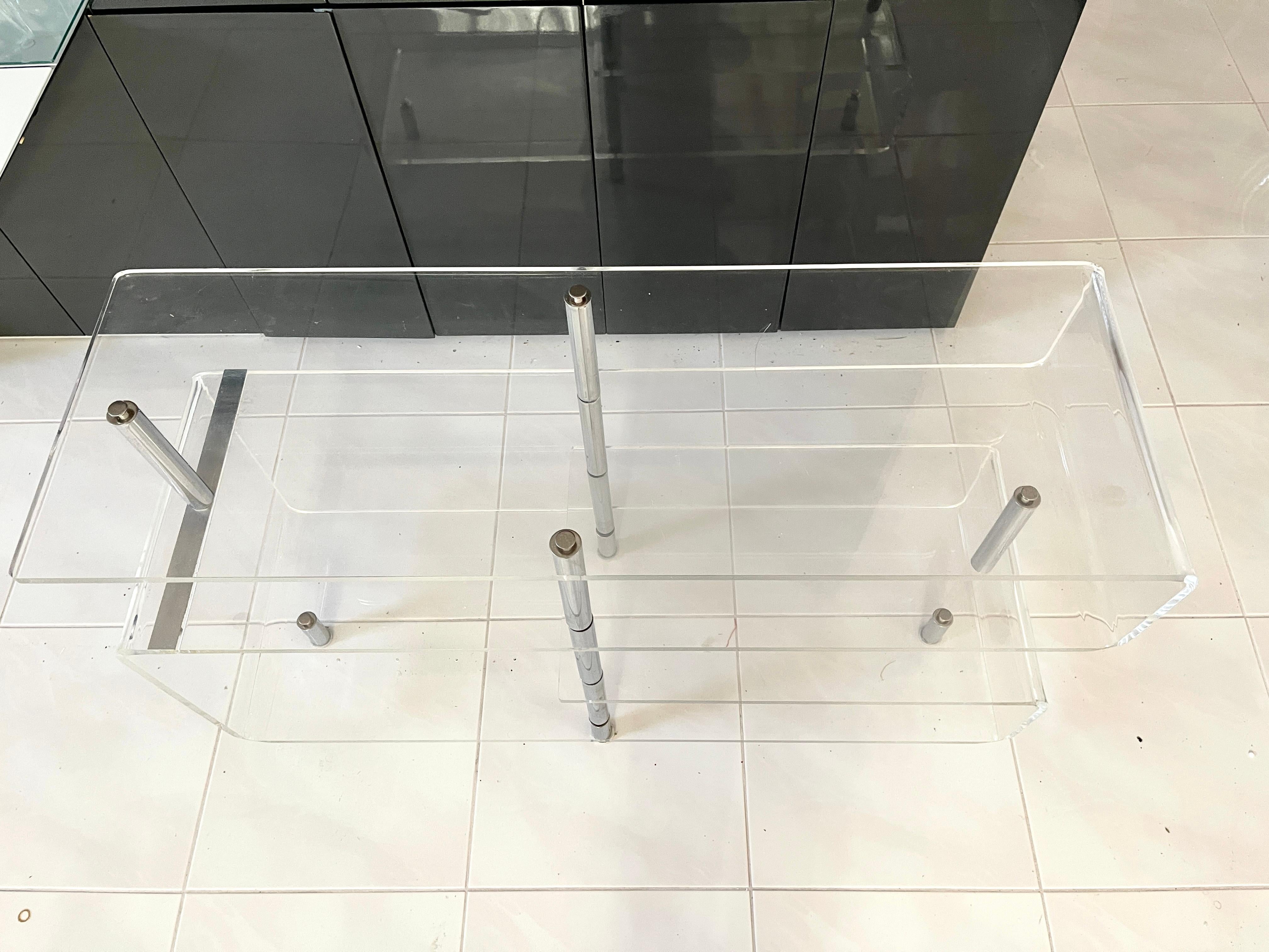 Space Age Lucite & Chrome Console Shelves 4