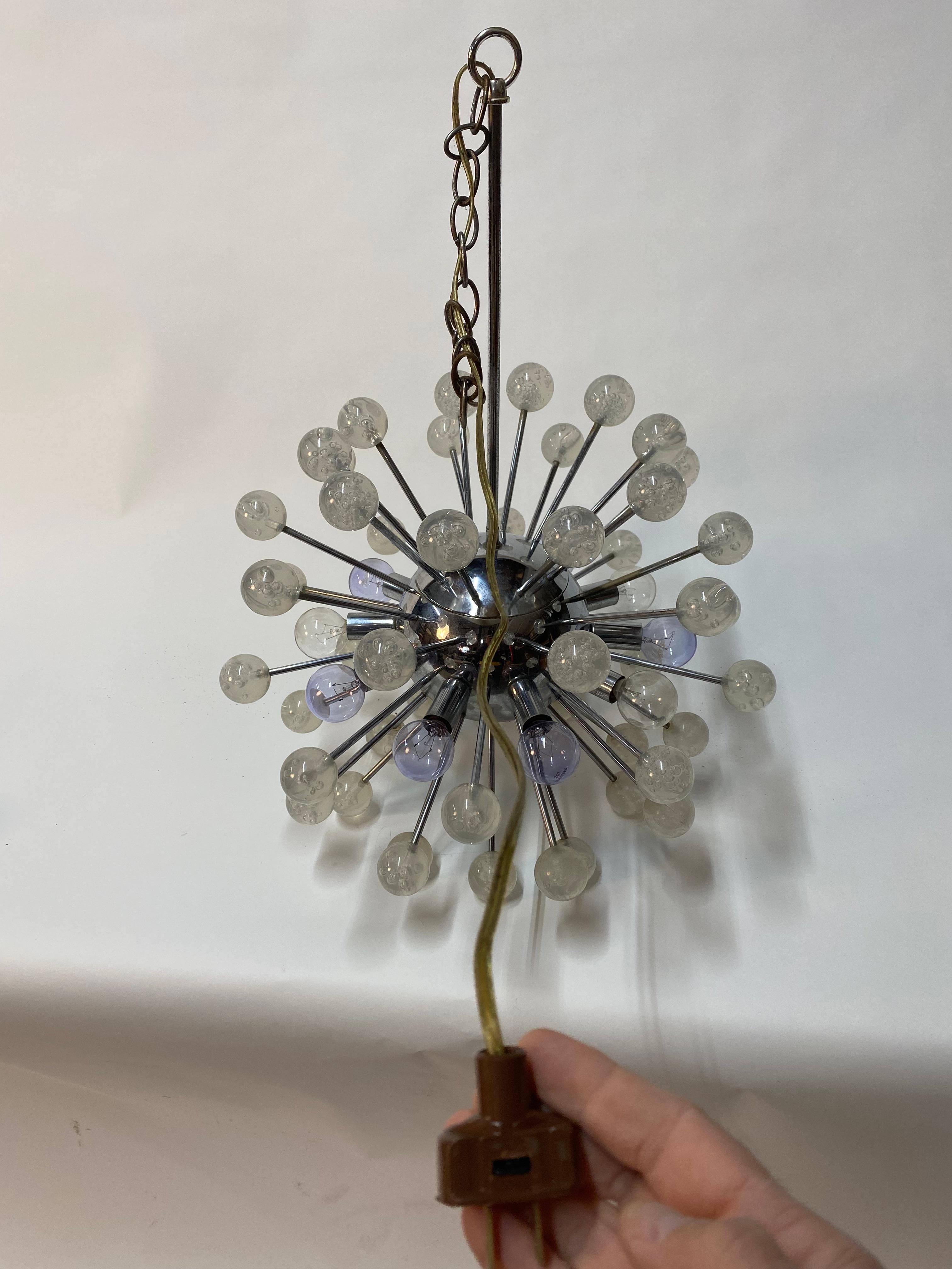 Space Age Lucite Chrome Sputnik Chandelier In Good Condition For Sale In Garnerville, NY