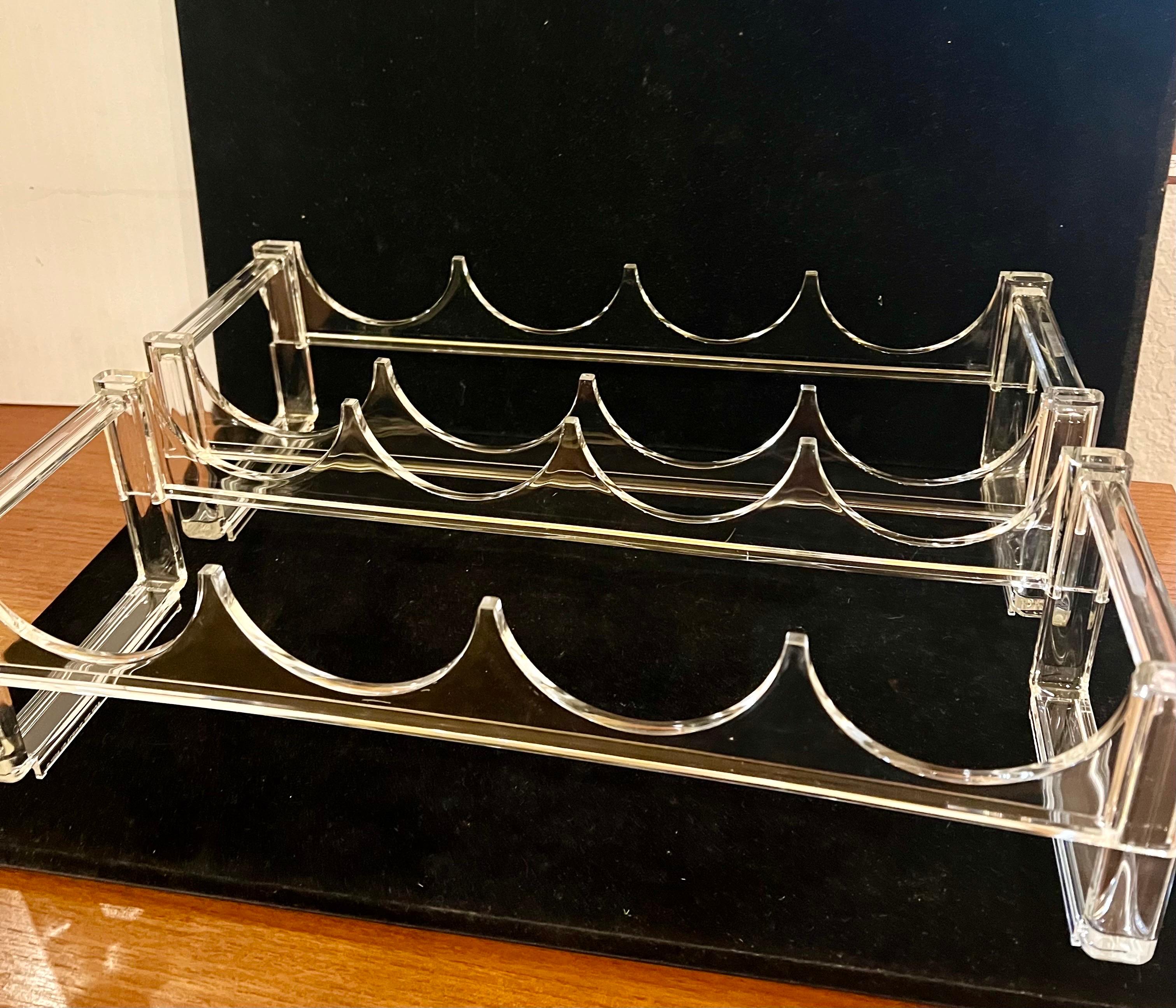 stackable lucite wine rack 8 bottle capacity includes 2 units hold up to 8 bottles, circa 1970's new never used.