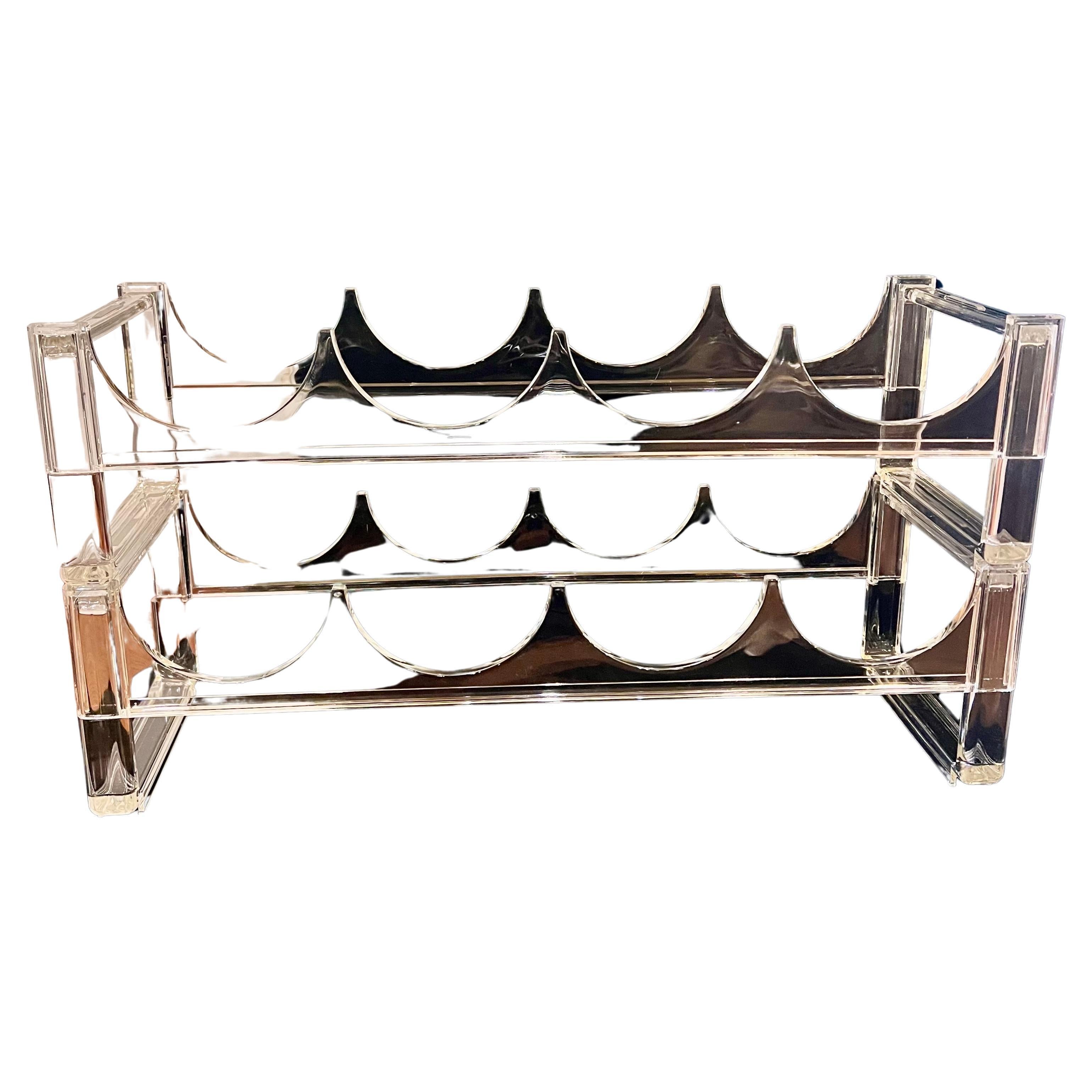 American Space Age Lucite Double Decker Stackable Wine Rack 8 Bottle Capacity For Sale