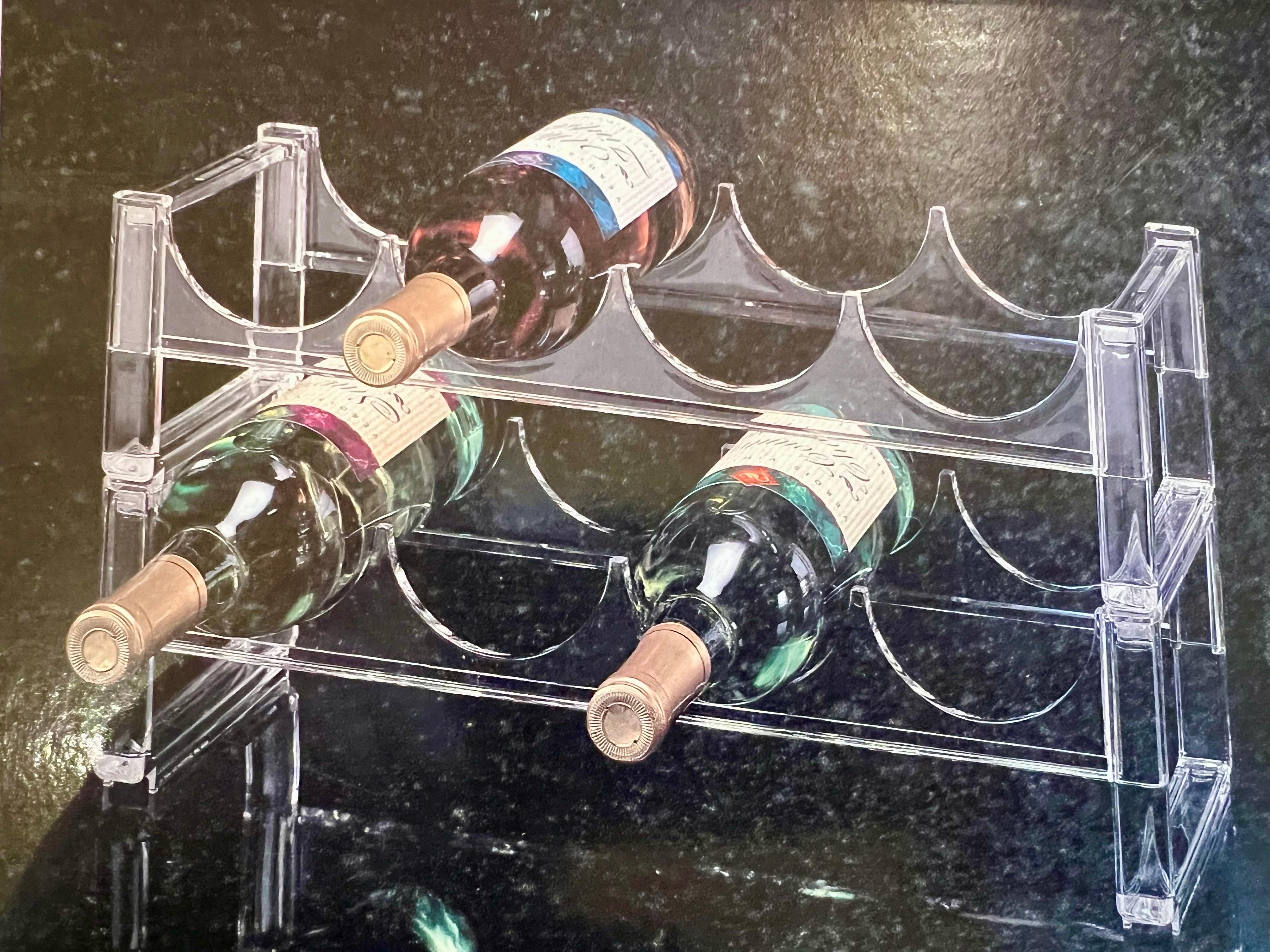 Space Age Lucite Double Decker Stackable Wine Rack 8 Bottle Capacity In Excellent Condition For Sale In San Diego, CA