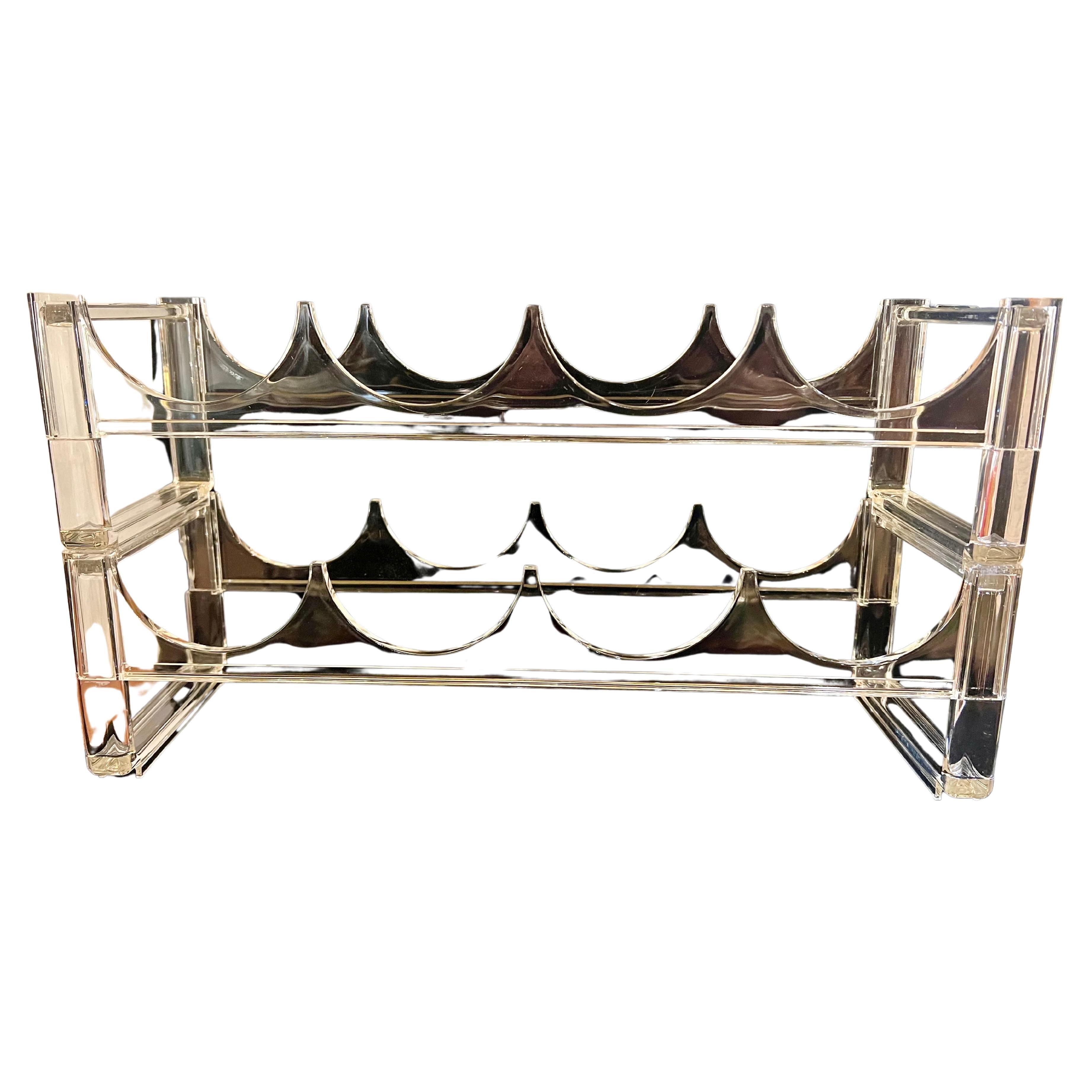Space Age Lucite Double Decker Stackable Wine Rack 8 Bottle Capacity For Sale