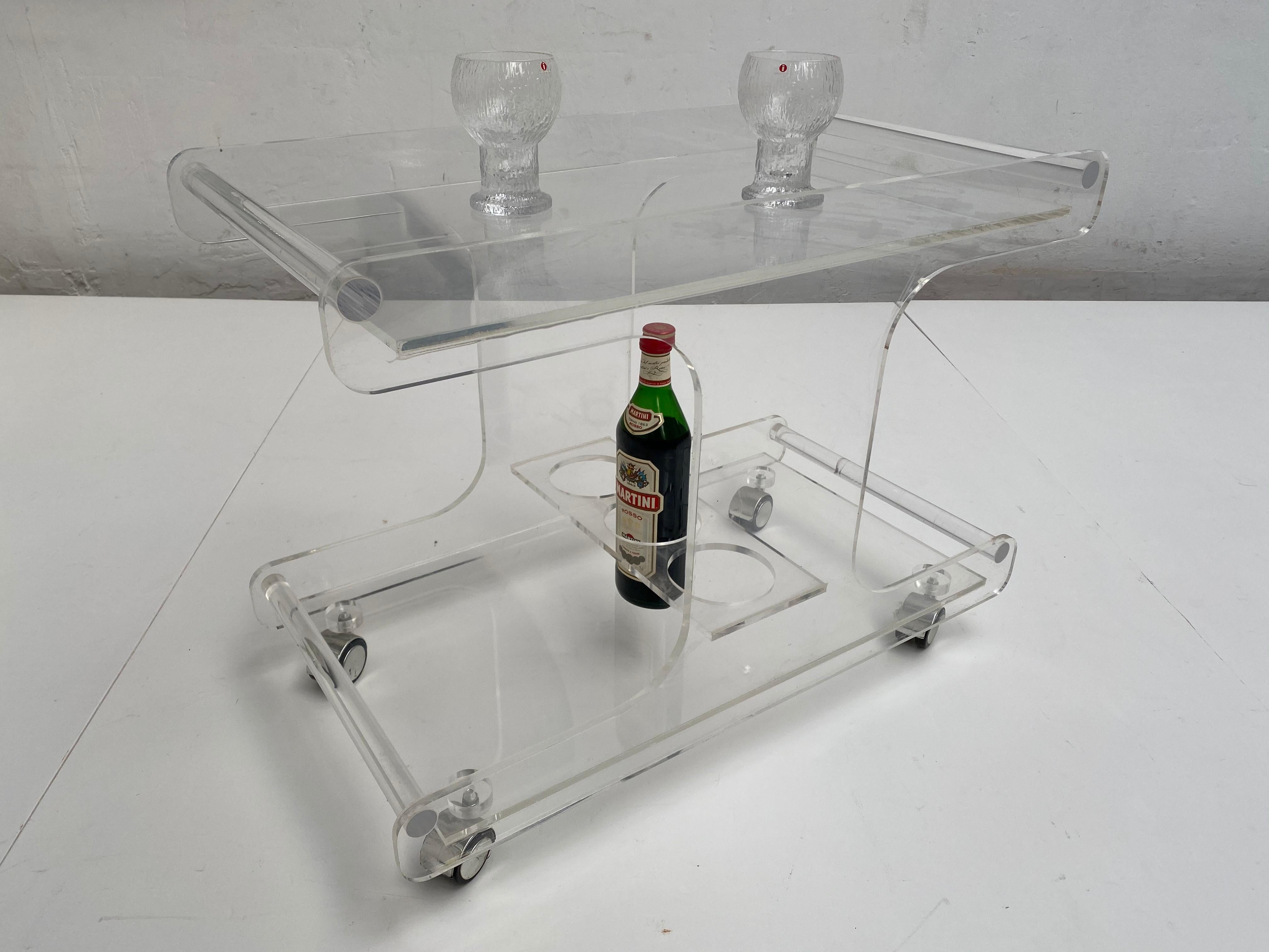 Space Age Lucite Mobile Bar Trolley on Chromed Caster Wheels, France, 1970s 3