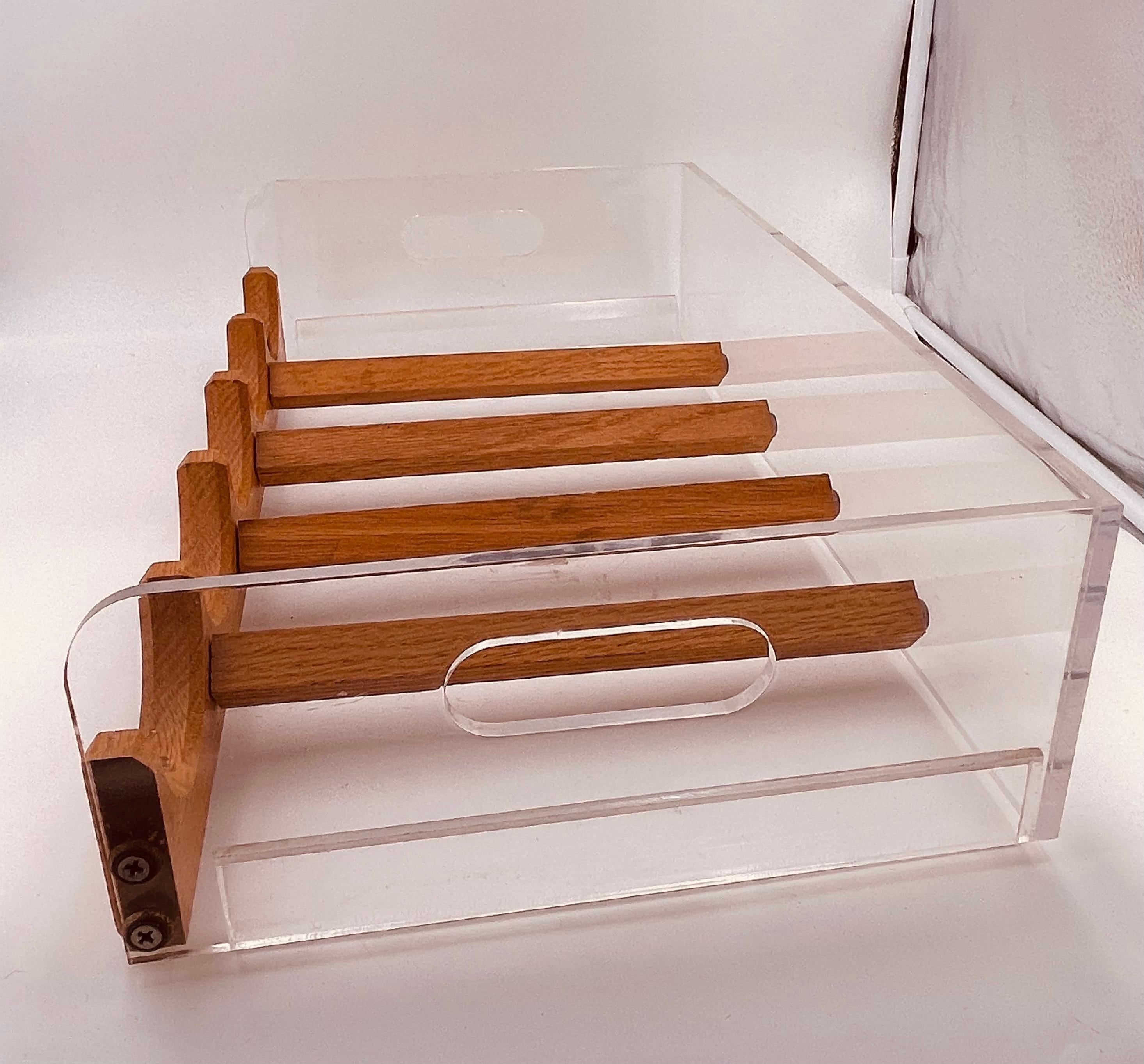 Post-Modern Space Age Lucite & Oak 20 Bottle Capacity Stackable Wine Rack