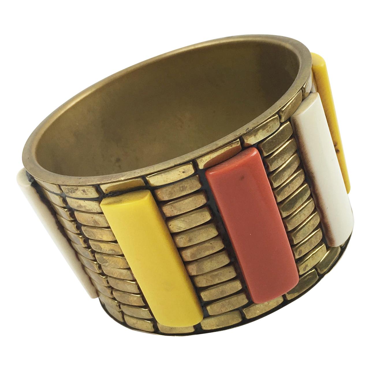 Space Age Machine Age Massive Brass and Lucite Bracelet Bangle For Sale