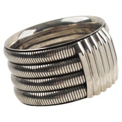 Space Age Machine Age Massive Silvertone Metal Bracelet Bangle