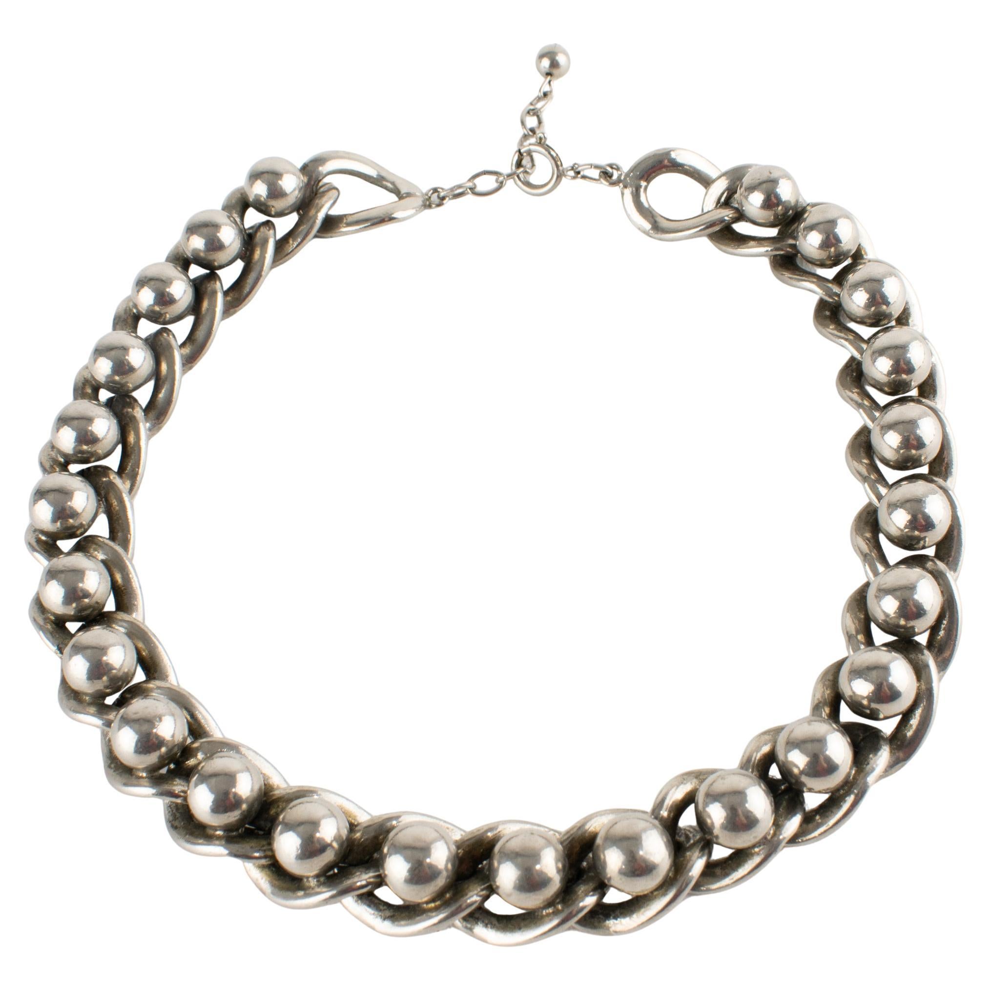 Space Age Machine Age Modernist Silvered Metal Choker Necklace
