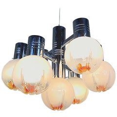Lustre Spoutnik Mazzega de l'ère spatiale:: verre de Murano texturé:: 1970:: Italie