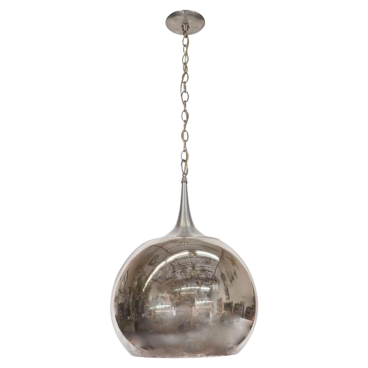 Space-age mercury glass bulb form pendant.