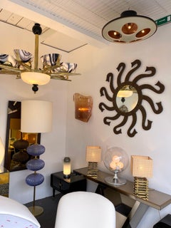 Space Age Metal Copper Brass Flush Mount Mod. 1243 by Stilnovo, Italy, 1960s