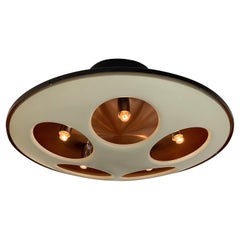 Space Age Metal Copper Brass Flush Mount Mod. 1243 by Stilnovo, Italy, 1960s