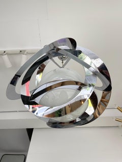 Space Age Metal Opaline Glass Saturn Pendant Lightning, Italy, 1970s