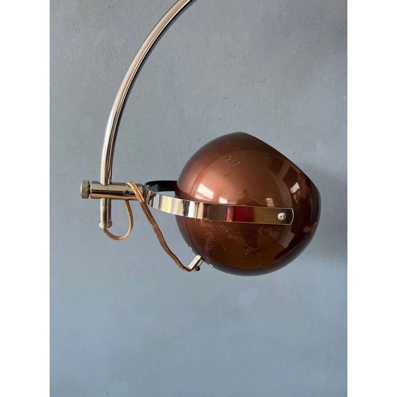 European Space Age Mid Century Arc Eyeball Wall Lamp in Brown by Herda, 70s For Sale