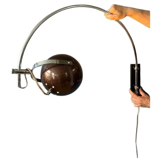 Space Age Mid Century Arc Eyeball Wall Lamp in Brown by Herda, 70s For Sale