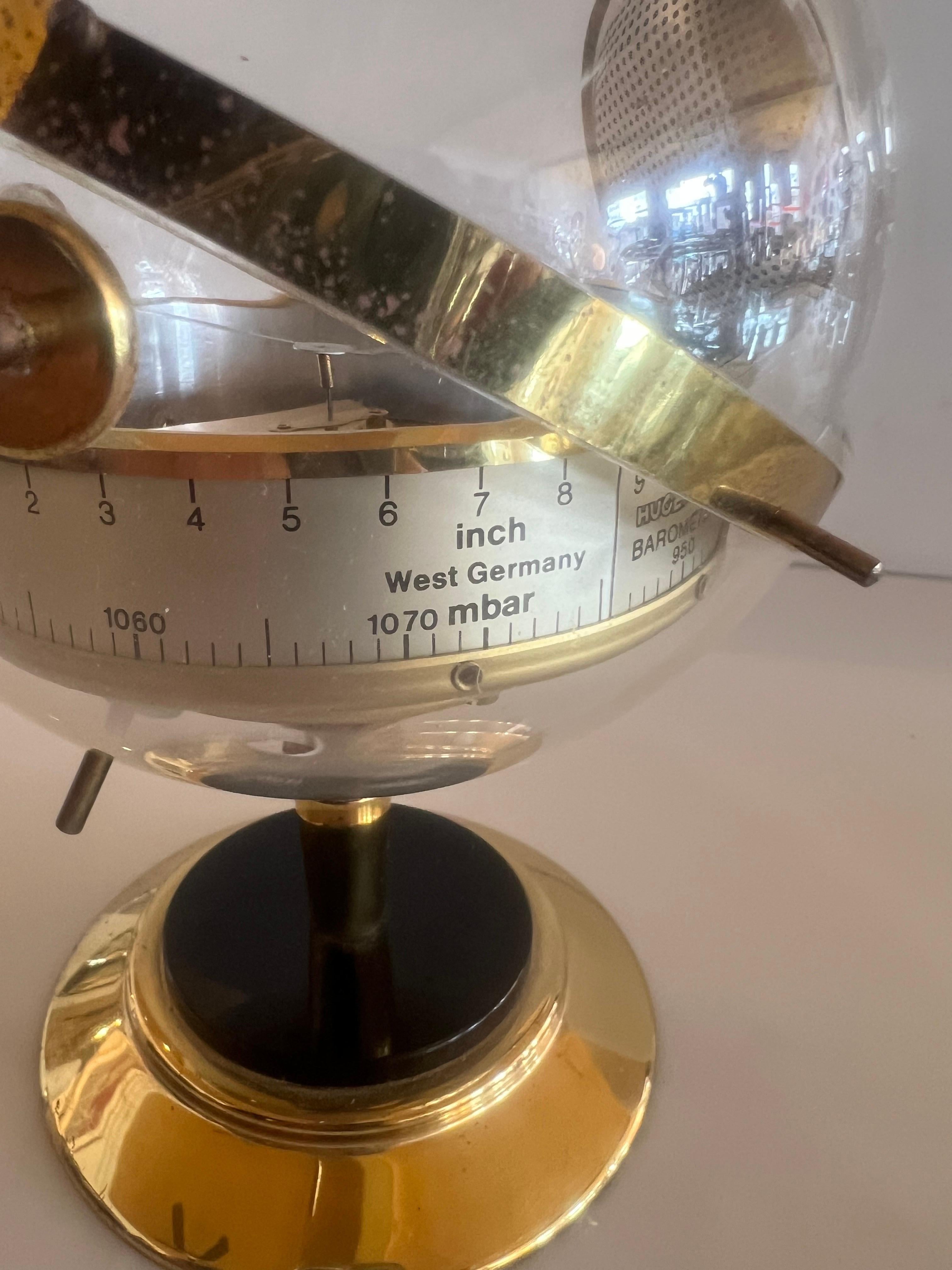 Brass Space Age Mid Century West Germany Sputnik Weather Station Desk Top Barometer For Sale