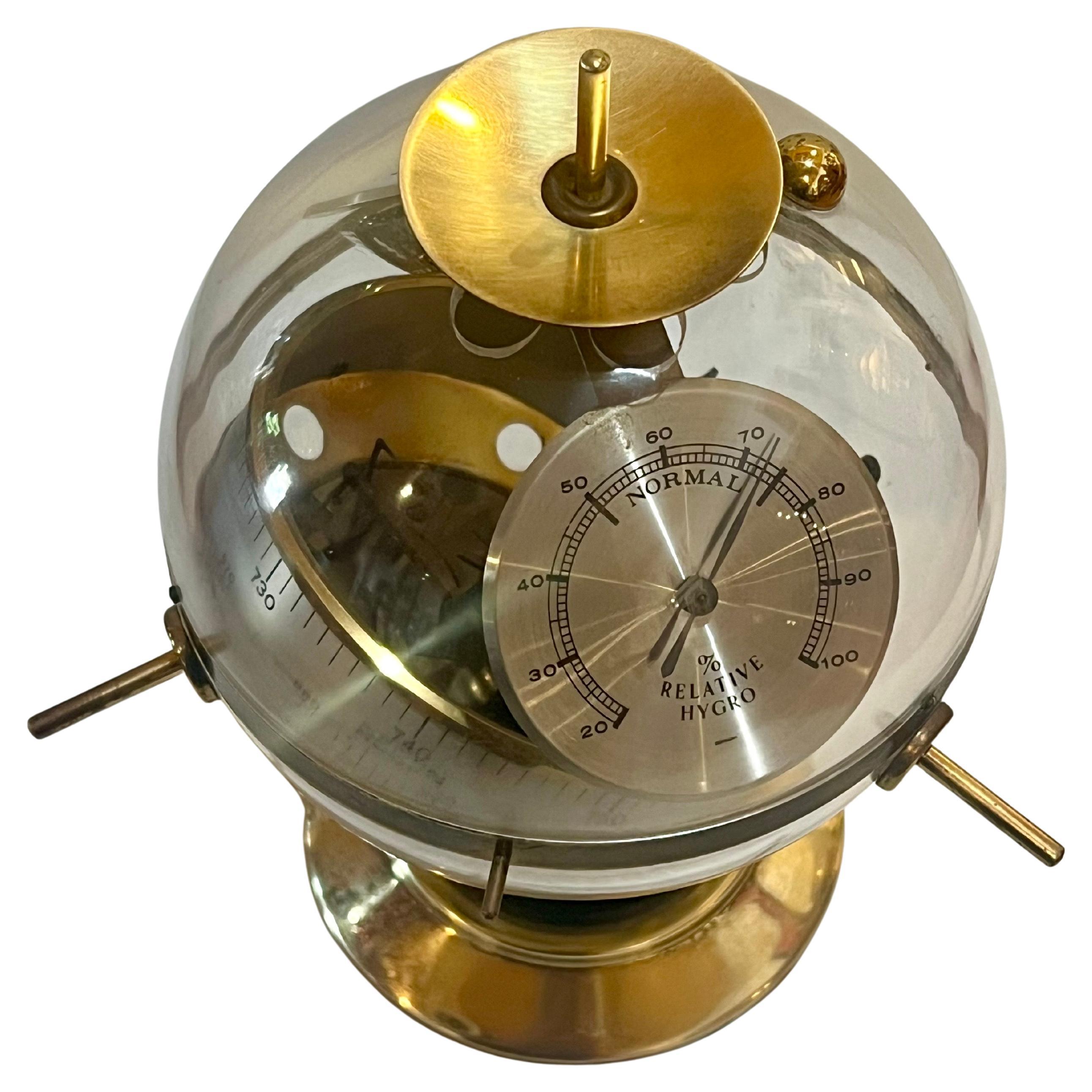 Brass Space Age Mid Century West Germany Sputnik Weather Station Desk Top Barometer For Sale