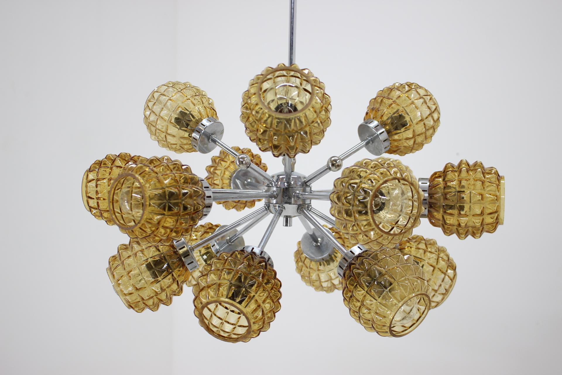 Art Glass Space Age Midcentury Brass Pendant, Sputnik / Atom, 1970s For Sale