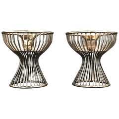 Vintage Space Age Modern Style of Warren Platner Pair Silver Plated Candleholders, 1960s