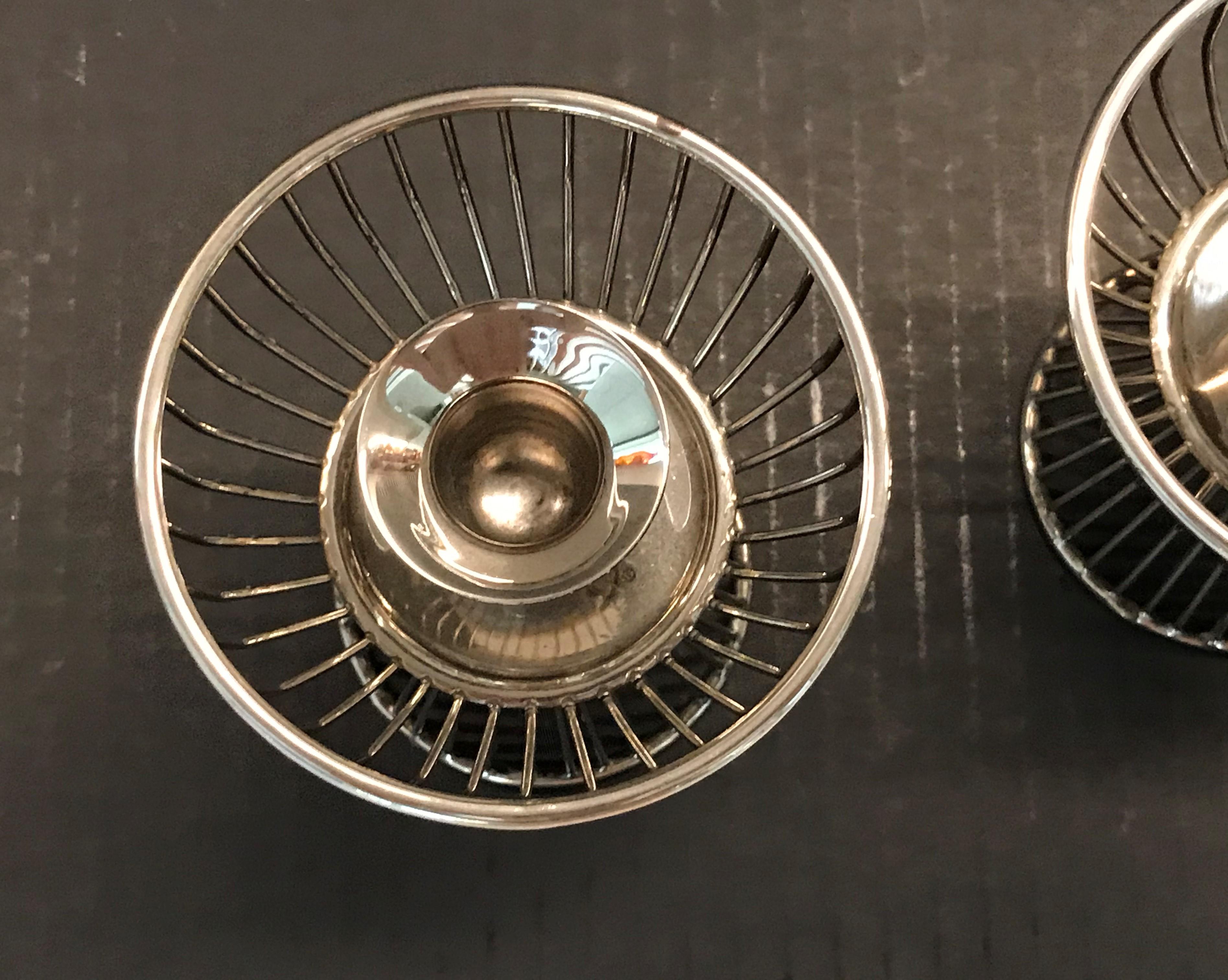 Mid-Century Modern Space Age Modern Style of Warren Platner Pair Silver Plated Candleholders, 1960s