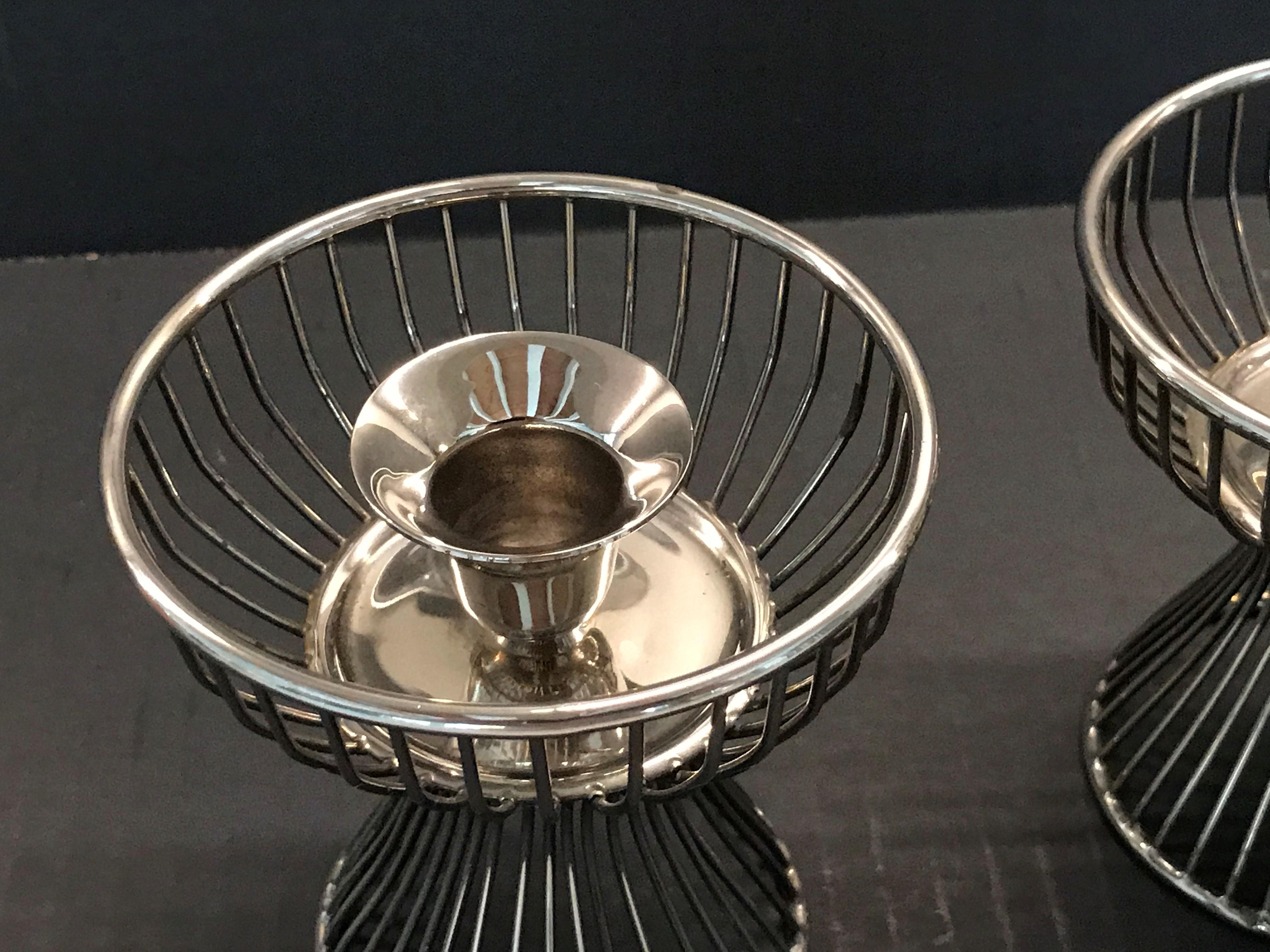 Hong Kong Space Age Modern Style of Warren Platner Pair Silver Plated Candleholders, 1960s