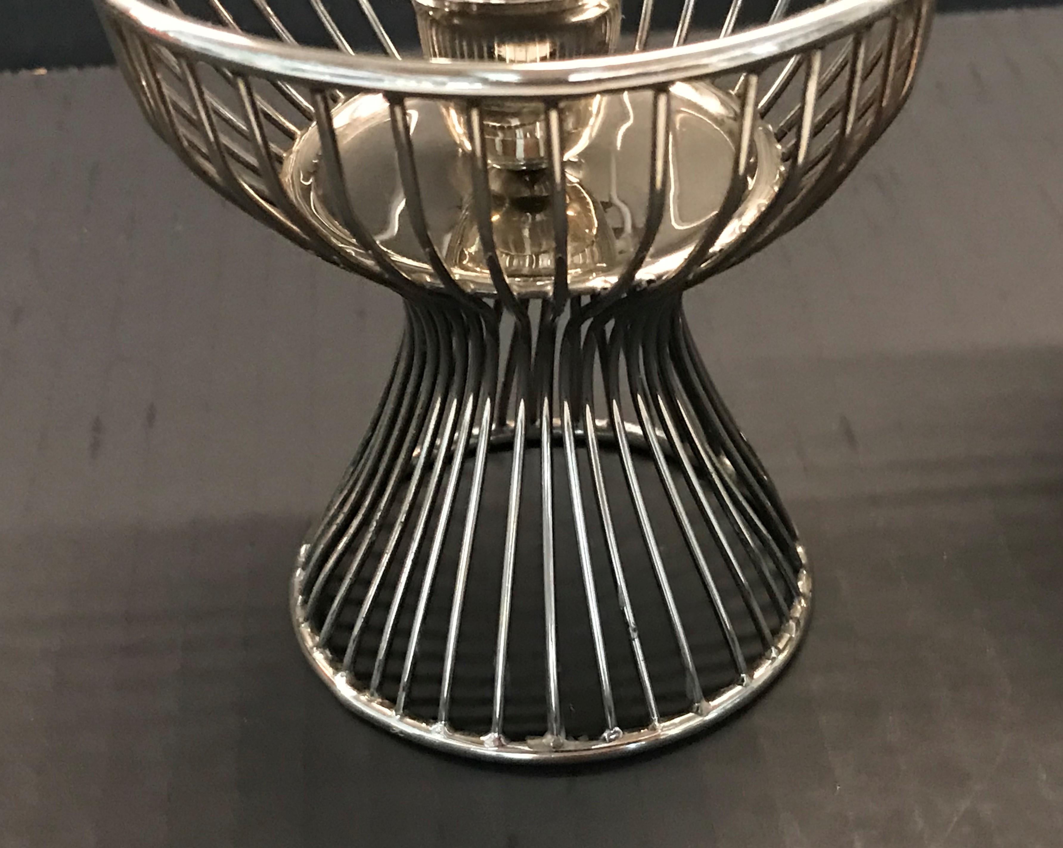 Silvered Space Age Modern Style of Warren Platner Pair Silver Plated Candleholders, 1960s